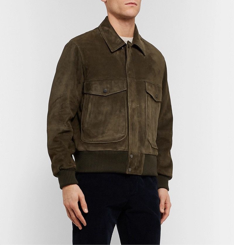 Thom Sweeney Incredible Olive Green/Brown Leather Suede Bomber Jacket Size US L / EU 52-54 / 3 - 12 Thumbnail