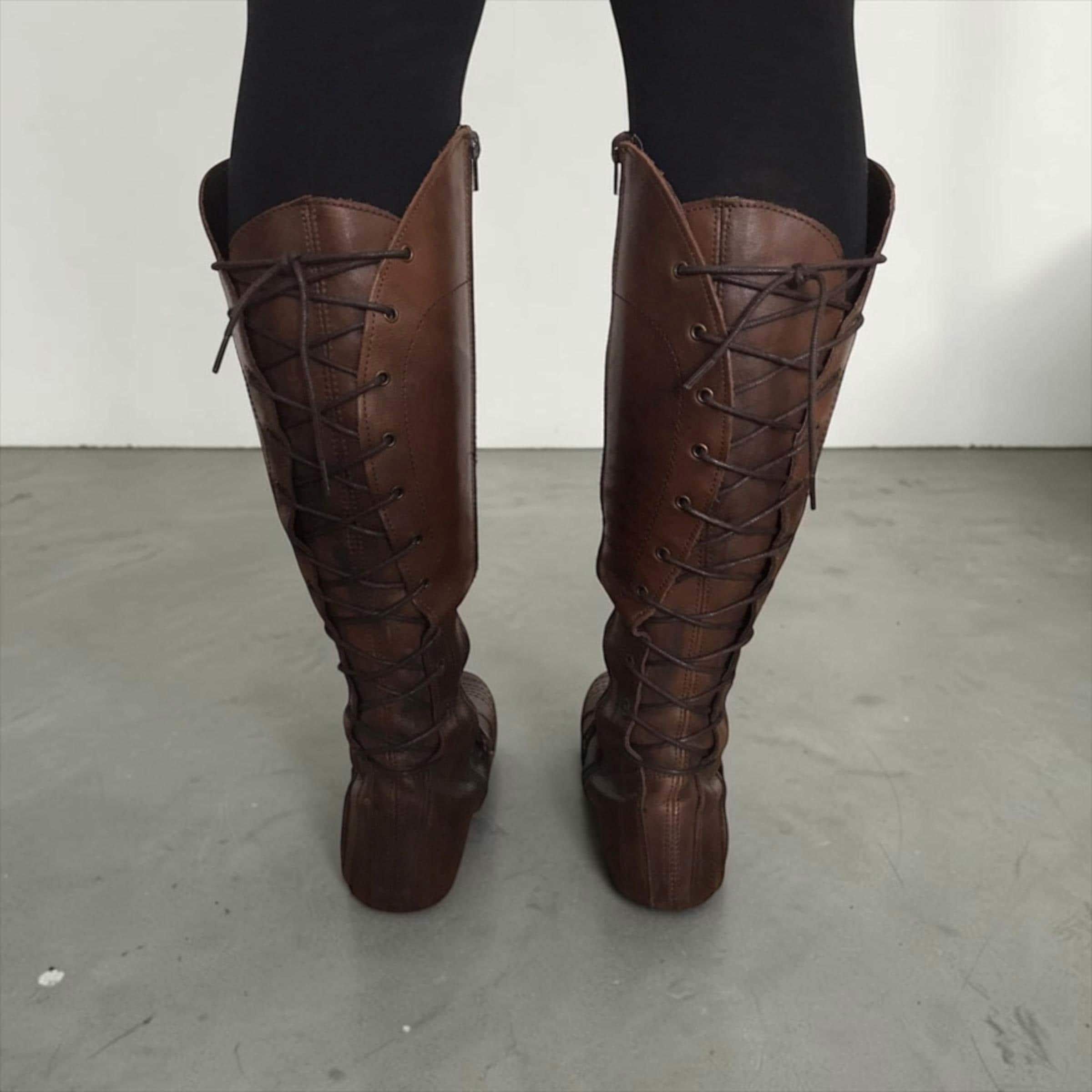 A. A. Spectrum The Leather Knee High Corset Zig Zag Lacing Flat Boots Size US 9 / IT 39 - 3 Thumbnail