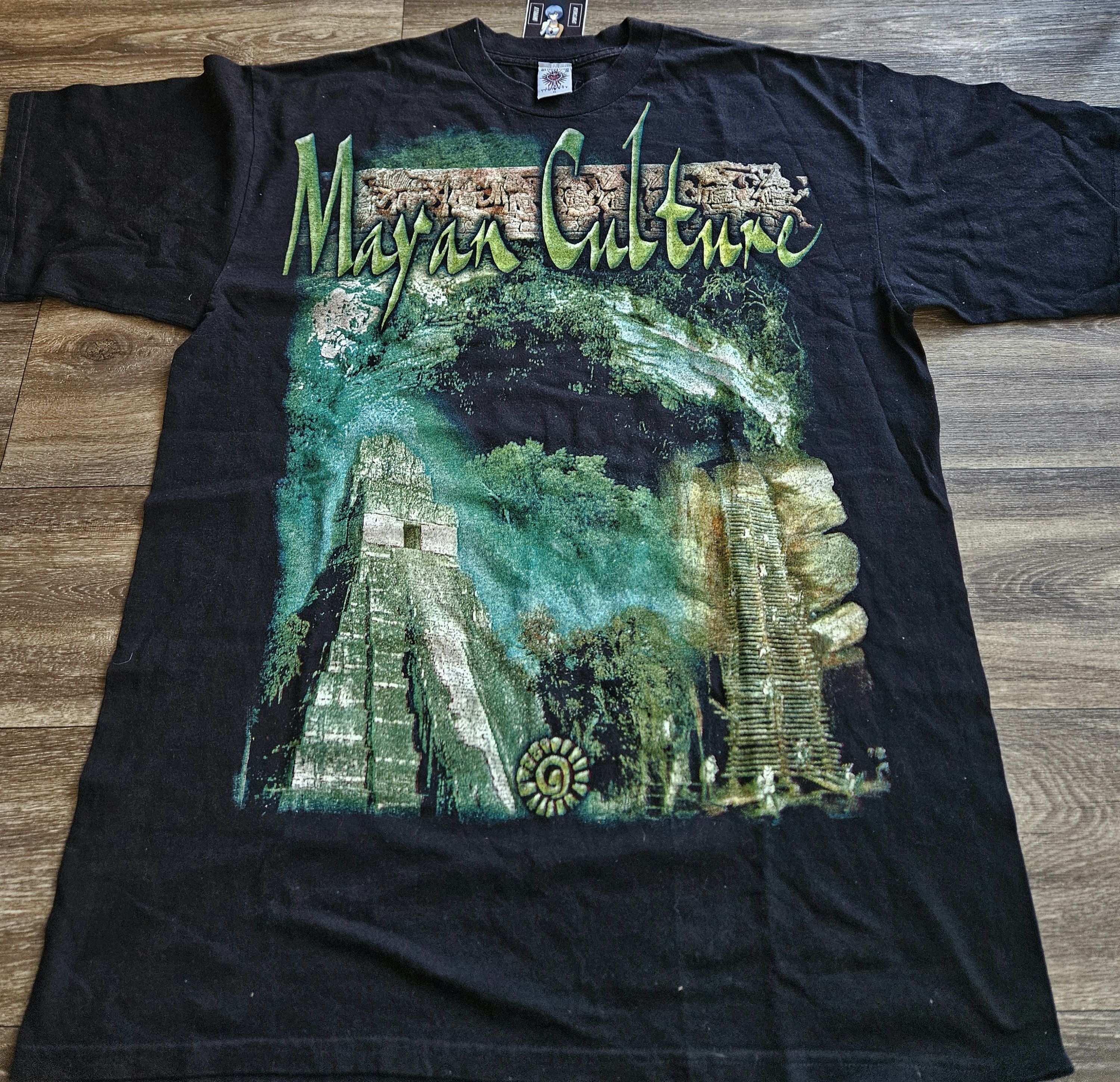 image of Vintage Resurreccion All Over Print Mayan Culture T-Shirt in Black, Men's (Size XL)