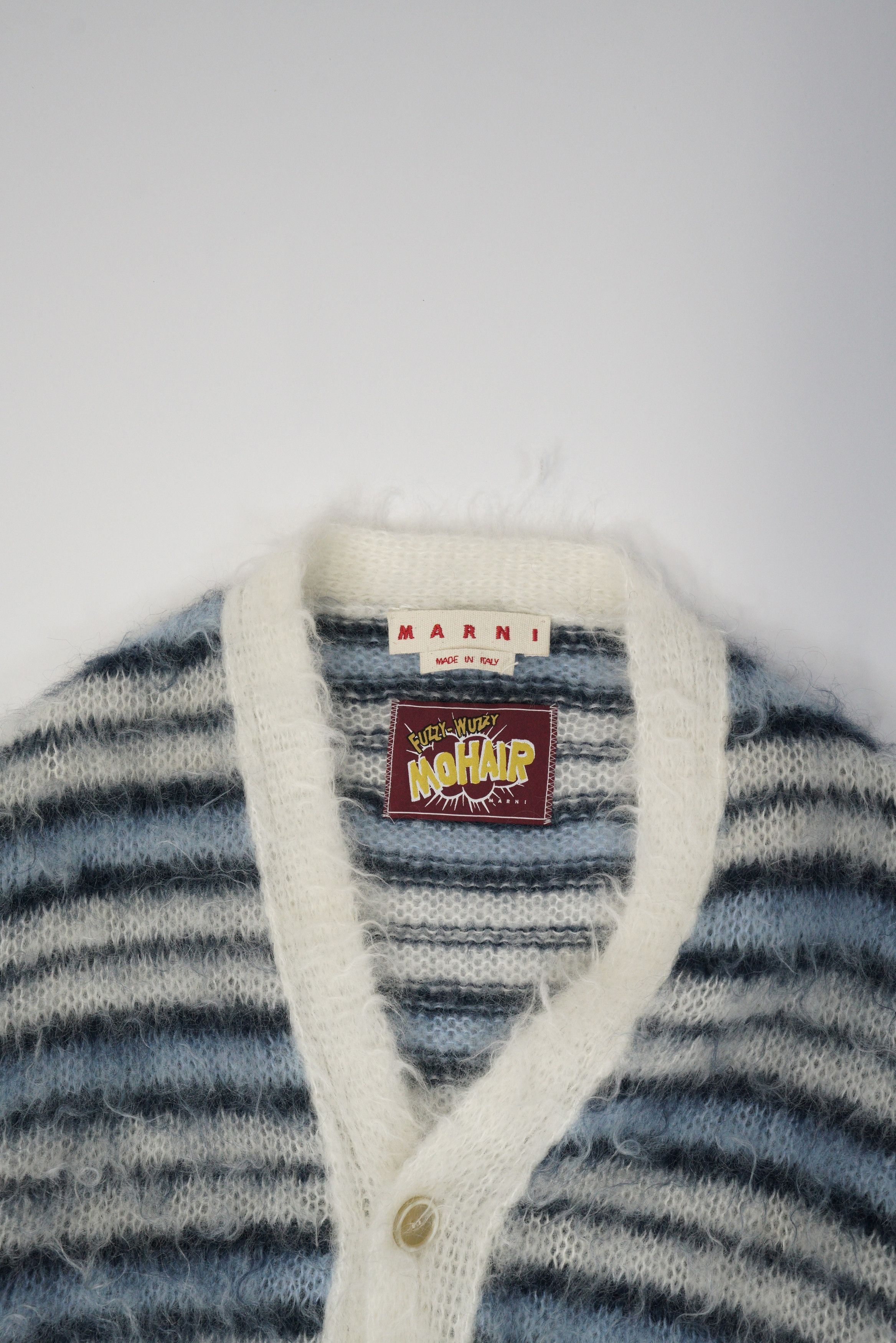 Marni Marni Striped Mohair Cardigan Lily White Blue Size US M / EU 48-50 / 2 - 5 Thumbnail
