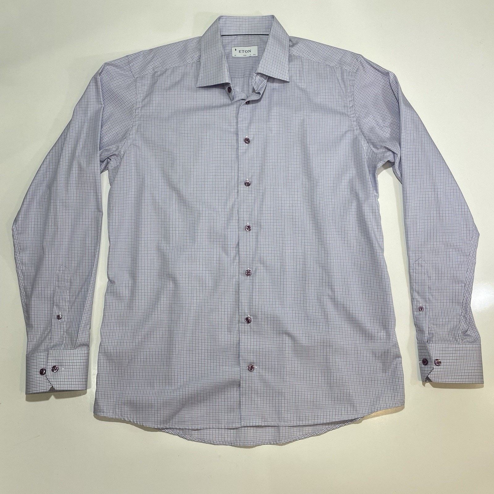 Eton Eton Classic Dress Shirt Purple/Blue Check Collar 44 17.5 Size US L / EU 52-54 / 3 - 1 Thumbnail