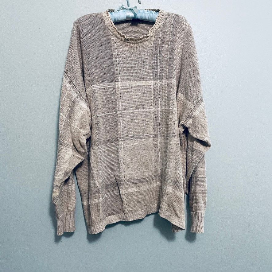 Nautica Vintage Nautica tan plaid linen silk sweater Size US L / EU 52-54 / 3 - 2 Thumbnail