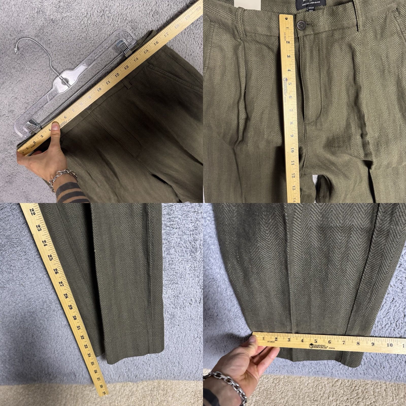 Banana Republic Banana Republic Women Wide Leg Pant High Rise Herringbone Green Linen Blend 32x34 Size 24" / US 00 / IT 34 - 8 Thumbnail