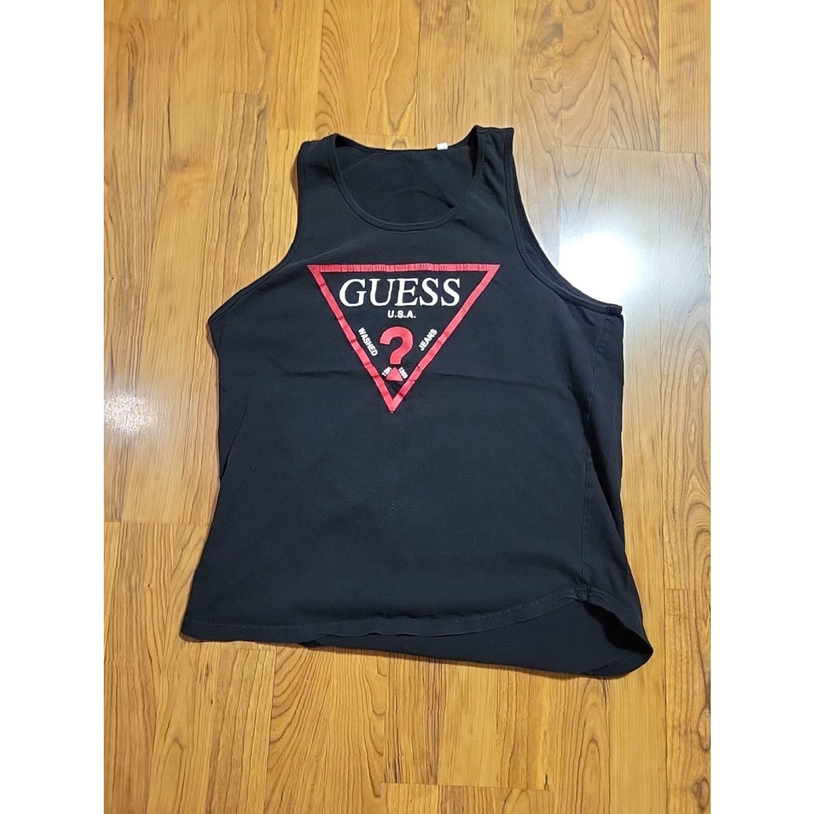 Vintage VINTAGE Guess Tank Top XL Unisex 90s Black Cotton Red Triangle Sportswear Beach Shirt Size US XL / EU 56 / 4 - 3 Thumbnail