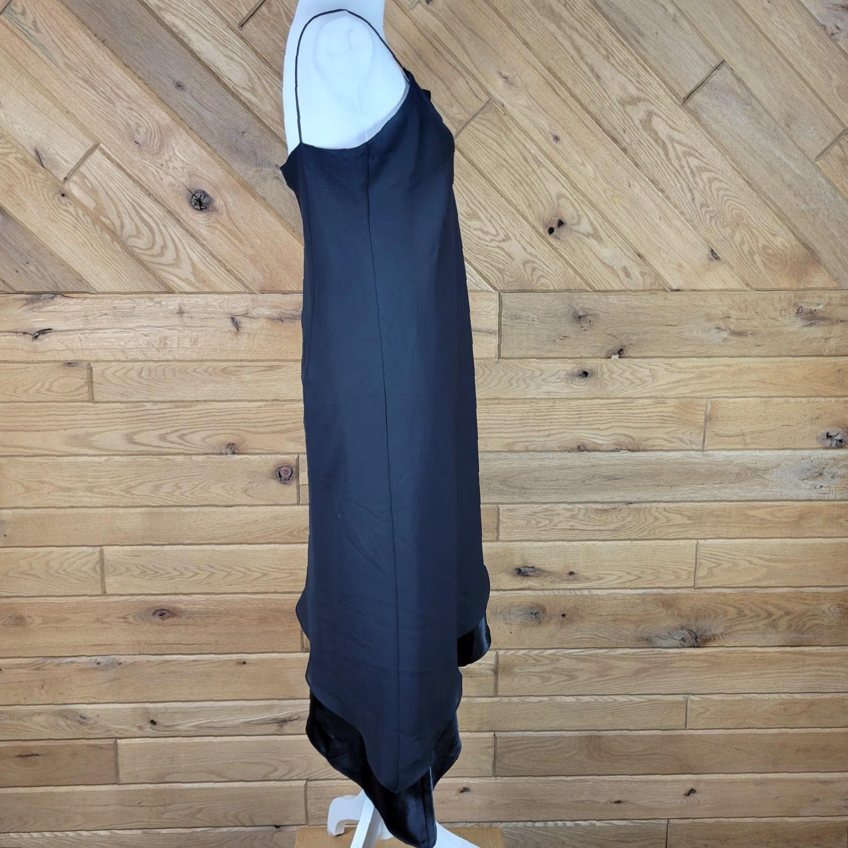 Vintage Positive Attitude Dress Hi-Low Satin Asymmetric Sleeveless Square Neck Polyester Black Petite 10 Party/Cocktail Women's Size L / US 10 / IT 46 - 3 Thumbnail