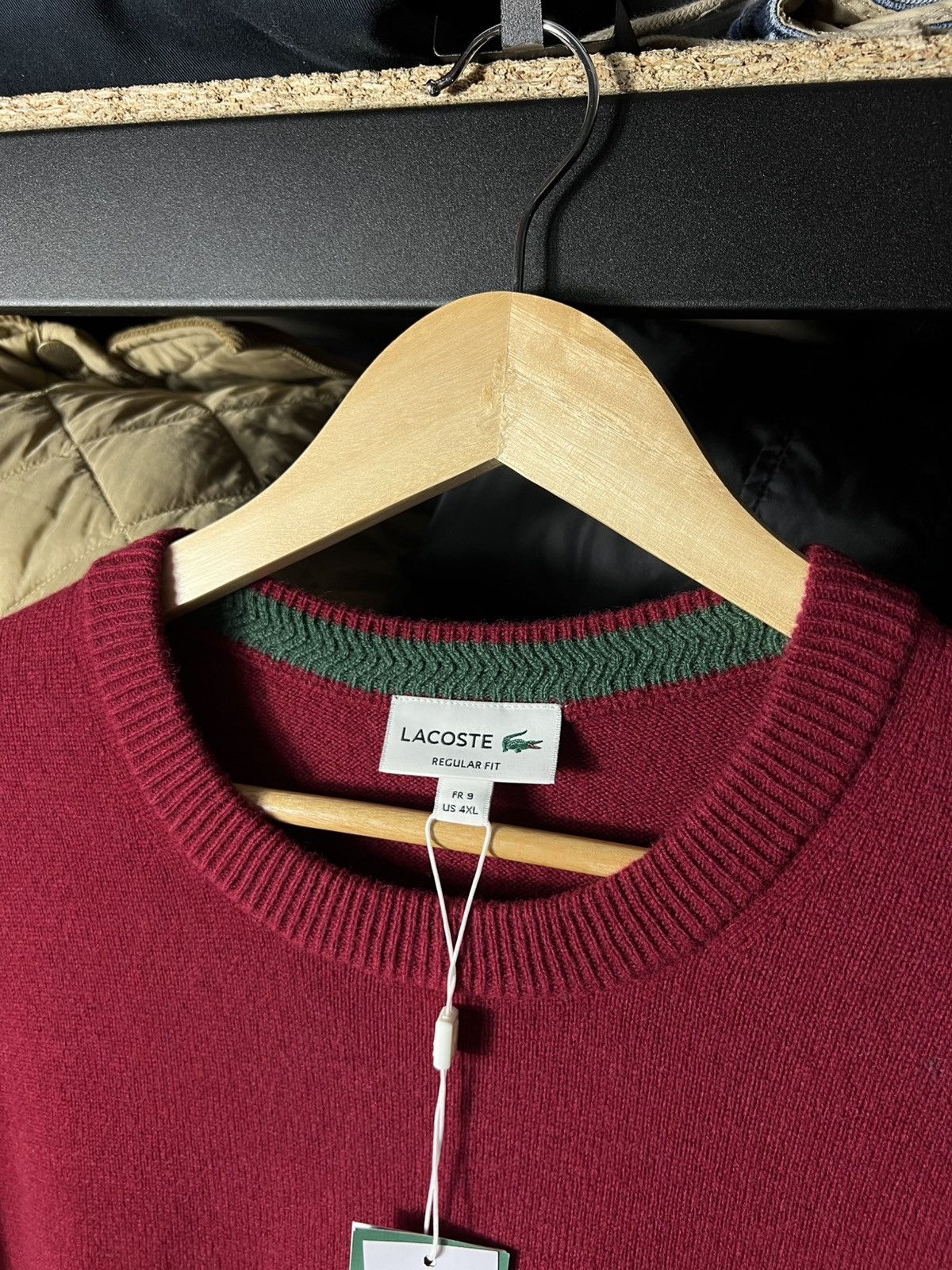 Lacoste 🔥 LACOSTE Wool Crewneck Sweater Burgundy Crocodile Logo 4XL Size US XXL / EU 58 / 5 - 8 Thumbnail