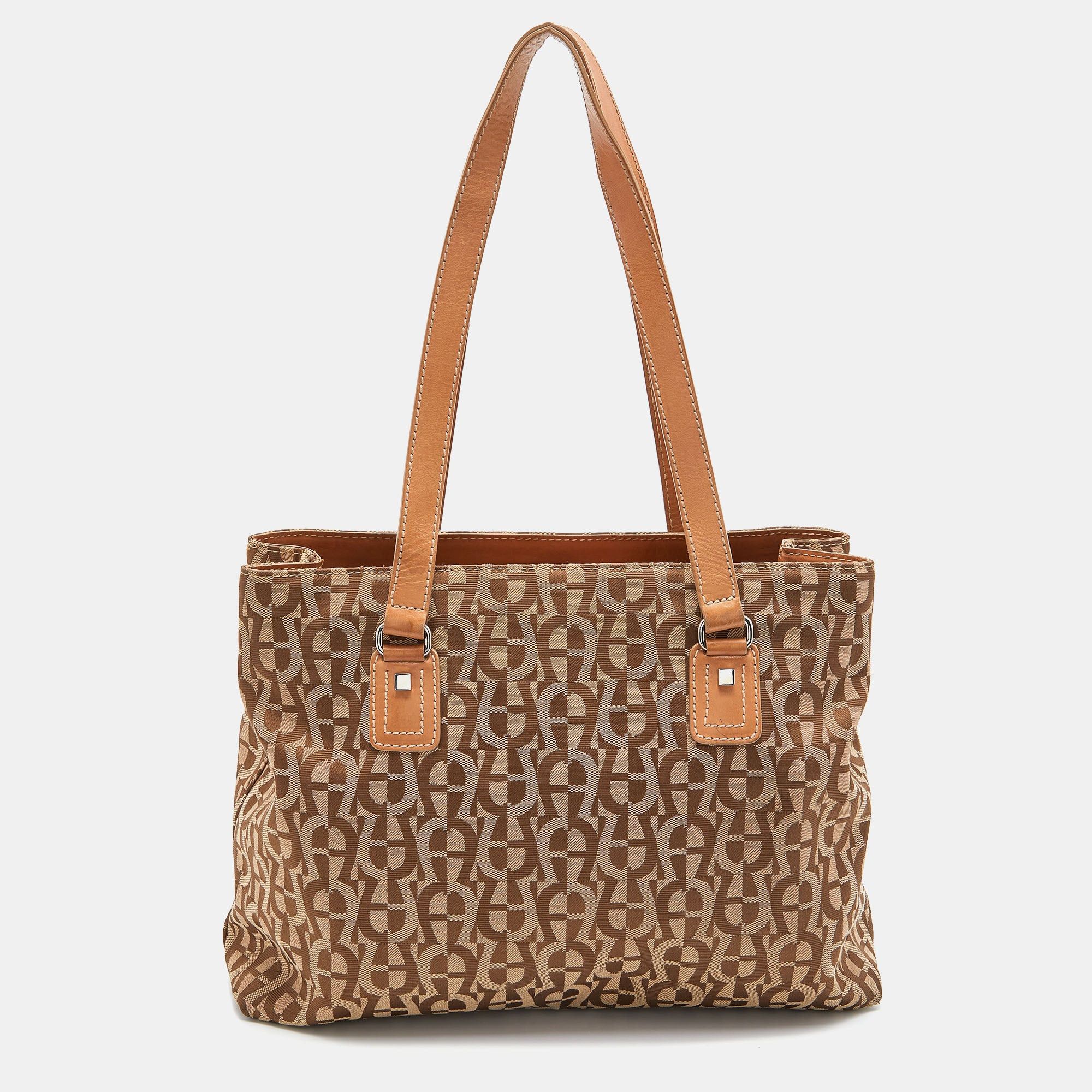 Aigner AIGNER Beige/Tan Signature Canvas and Canvas Shoulder Bag Grailed