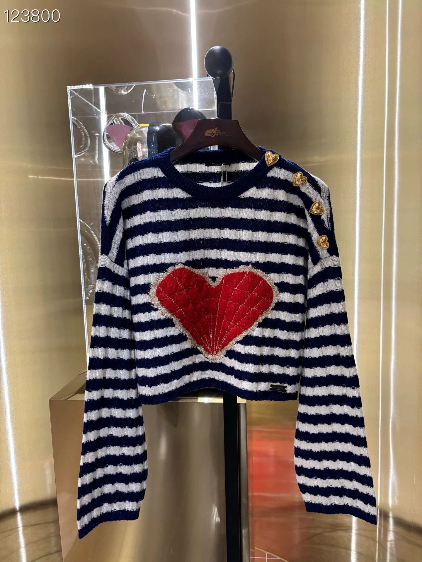 Balmain Balmain Red Heart Blue White Stripe Cashmere Top Size S / US 4 / IT 40 - 1 Thumbnail