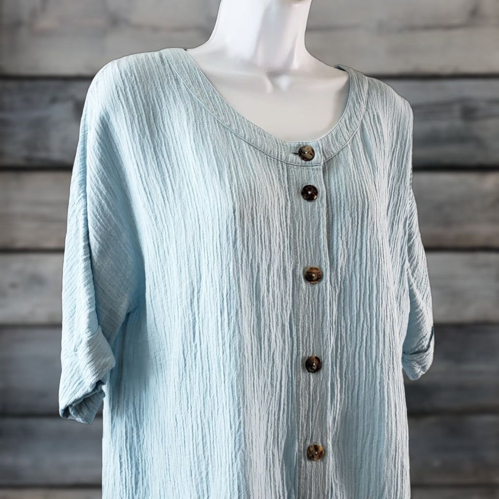 Soft Surroundings Soft Surroundings Womens Button-Up Top Sz M Blue Ramie Talia Shirt Adult Womens Size M / US 6-8 / IT 42-44 - 1 Thumbnail