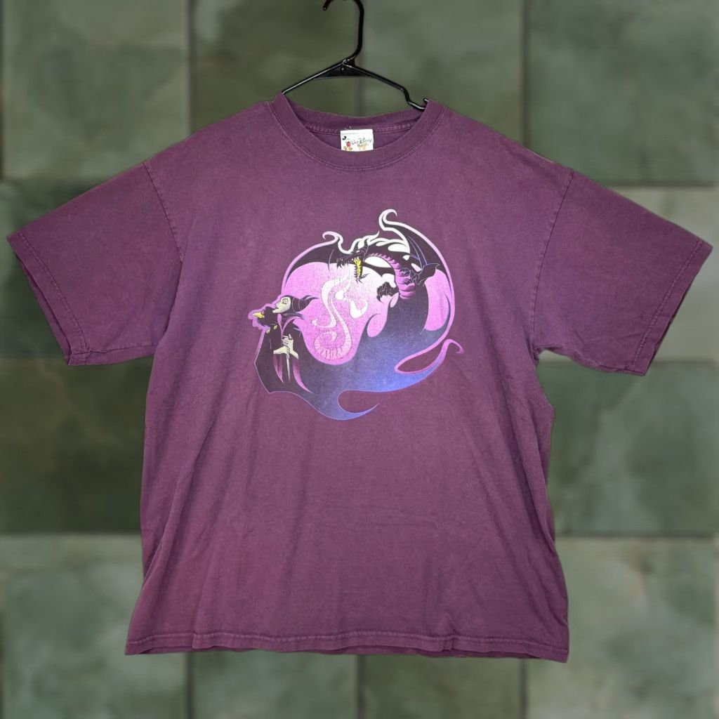 VTG Disney 90s Villains Maleficent Sleeping Beauty Dragon Graphic T-Shirt 2XL Purple Crew Neck Short Sleeve Men
