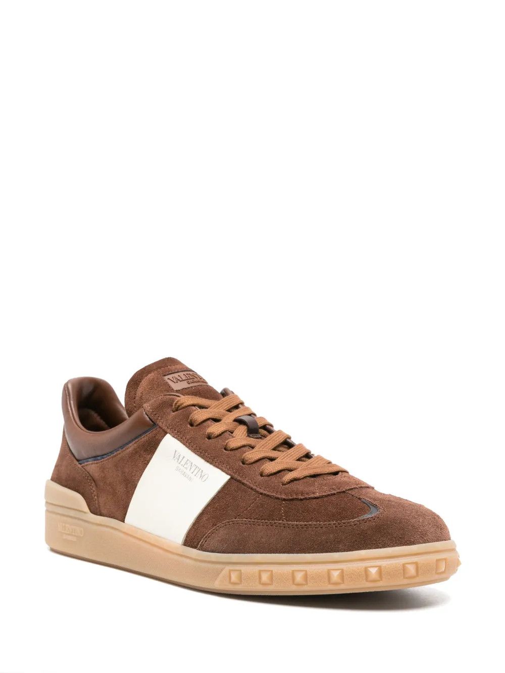 Valentino o1y0525 Logo Leather Low-Top Sneakers in Brown/White Size US 8 / EU 41 - 2 Thumbnail