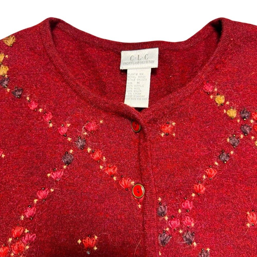 Other Vintage Cricket Lane Wool Blend Embroidered Felted Dark Red Size M / US 6-8 / IT 42-44 - 5 Thumbnail