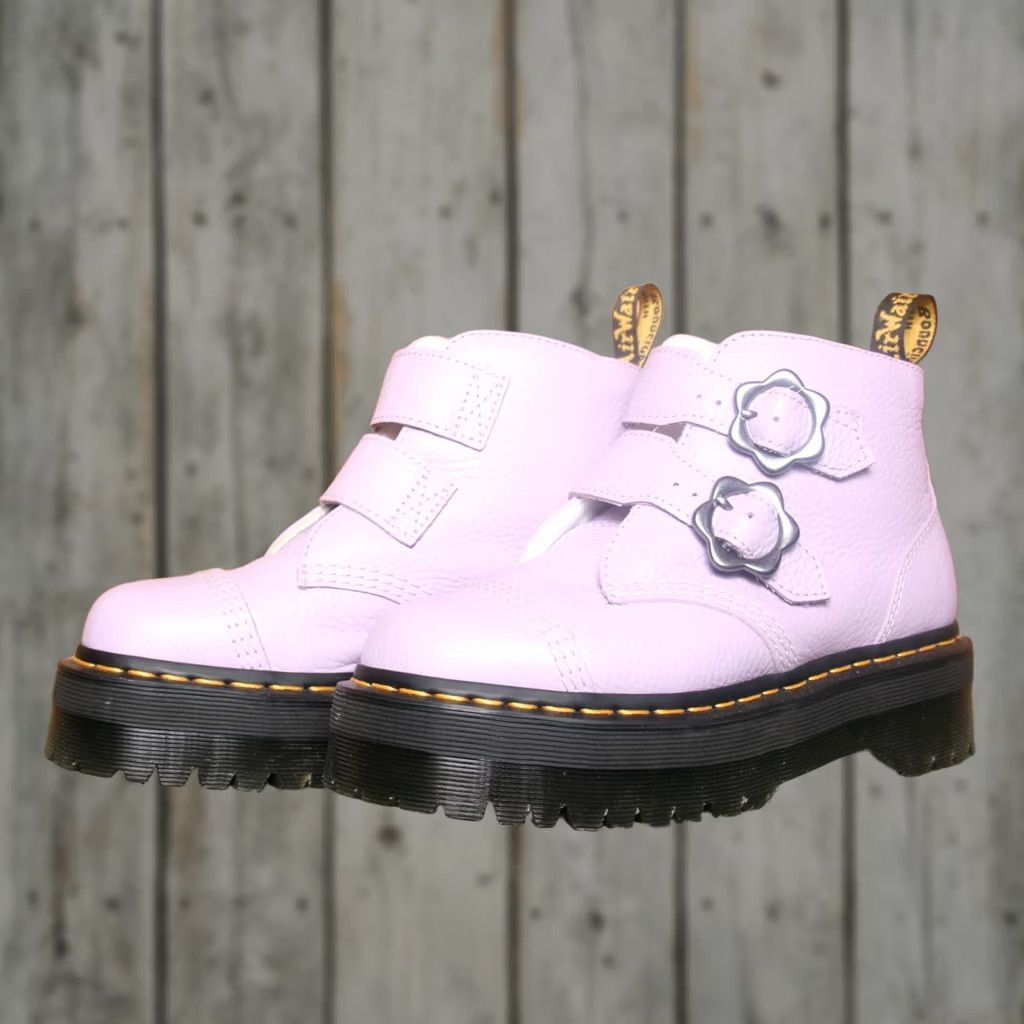 Dr. Martens Dr. Martens Devon Flower Lilac Pebbled Leather Platform Boots Womens UK 5 US 7 Leather Buckle Ankle" Size US 5 / IT 35 - 1 Thumbnail