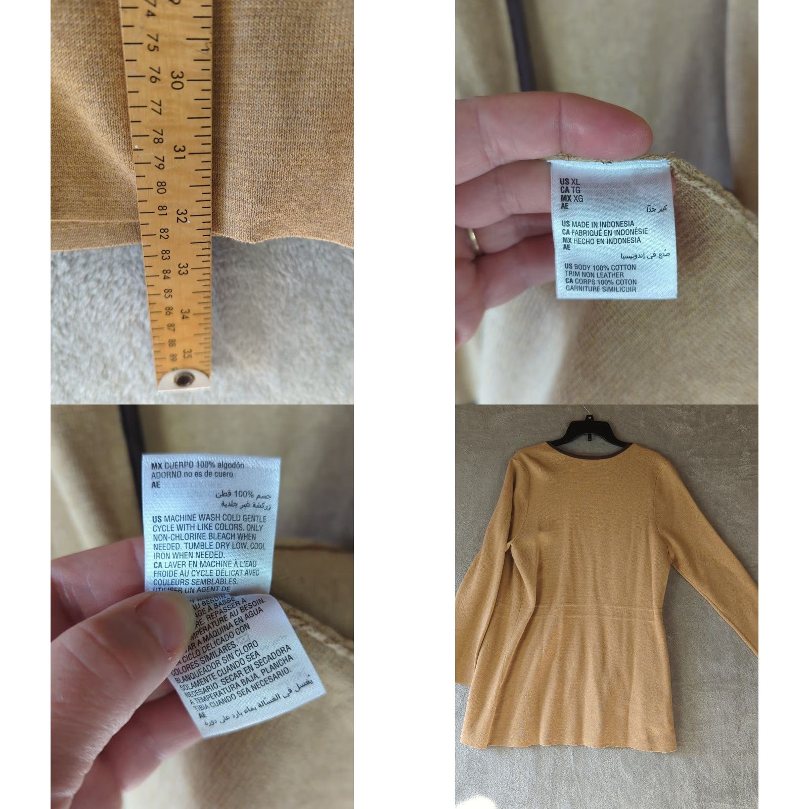 Charter Club Charter Club cardigan Women's XL Camel Open Cardigan Knit Sweater Pockets 100% Cotton Regular Vintage No NWT Beige/Camel Modern Classic Size XL / US 12-14 / IT 48-50 - 8 Thumbnail