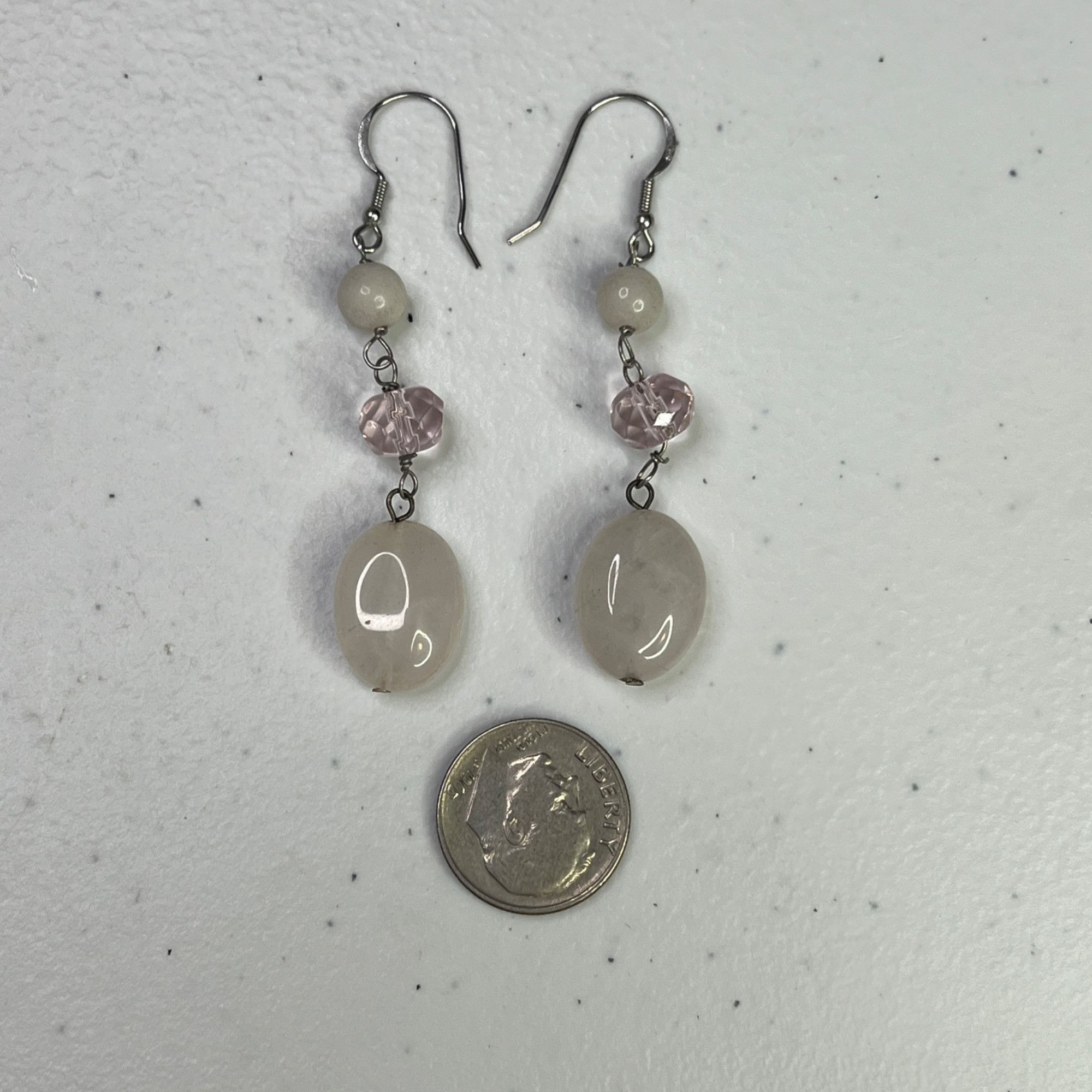 Designer Silver 925 Dangle Earrings With White & Pink Beads Size ONE SIZE - 5 Thumbnail