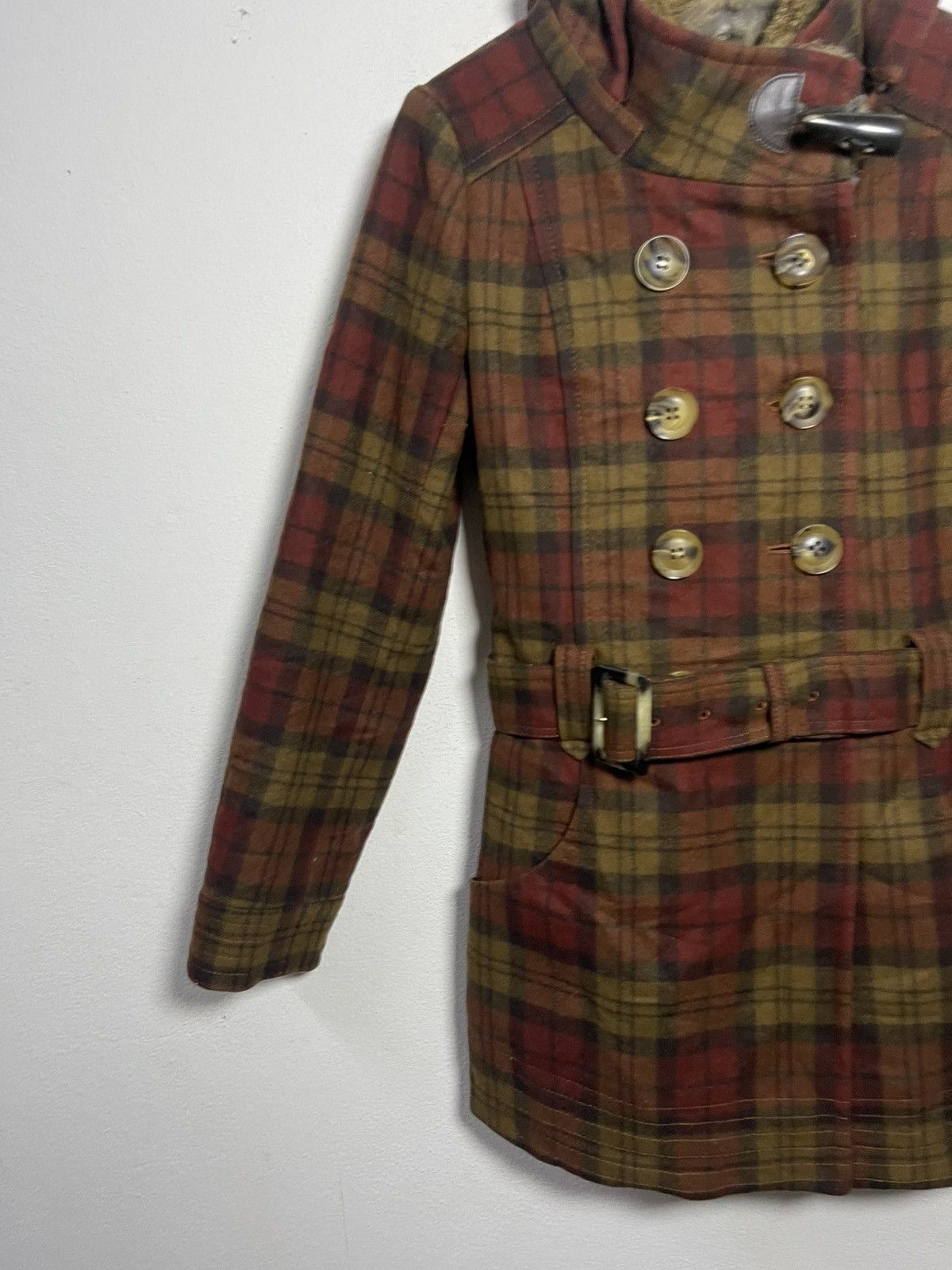 Japanese Brand Peyton Place Plaid Wool Blend Trench Coat Rabbit Fur Collar Size S / US 4 / IT 40 - 3 Thumbnail