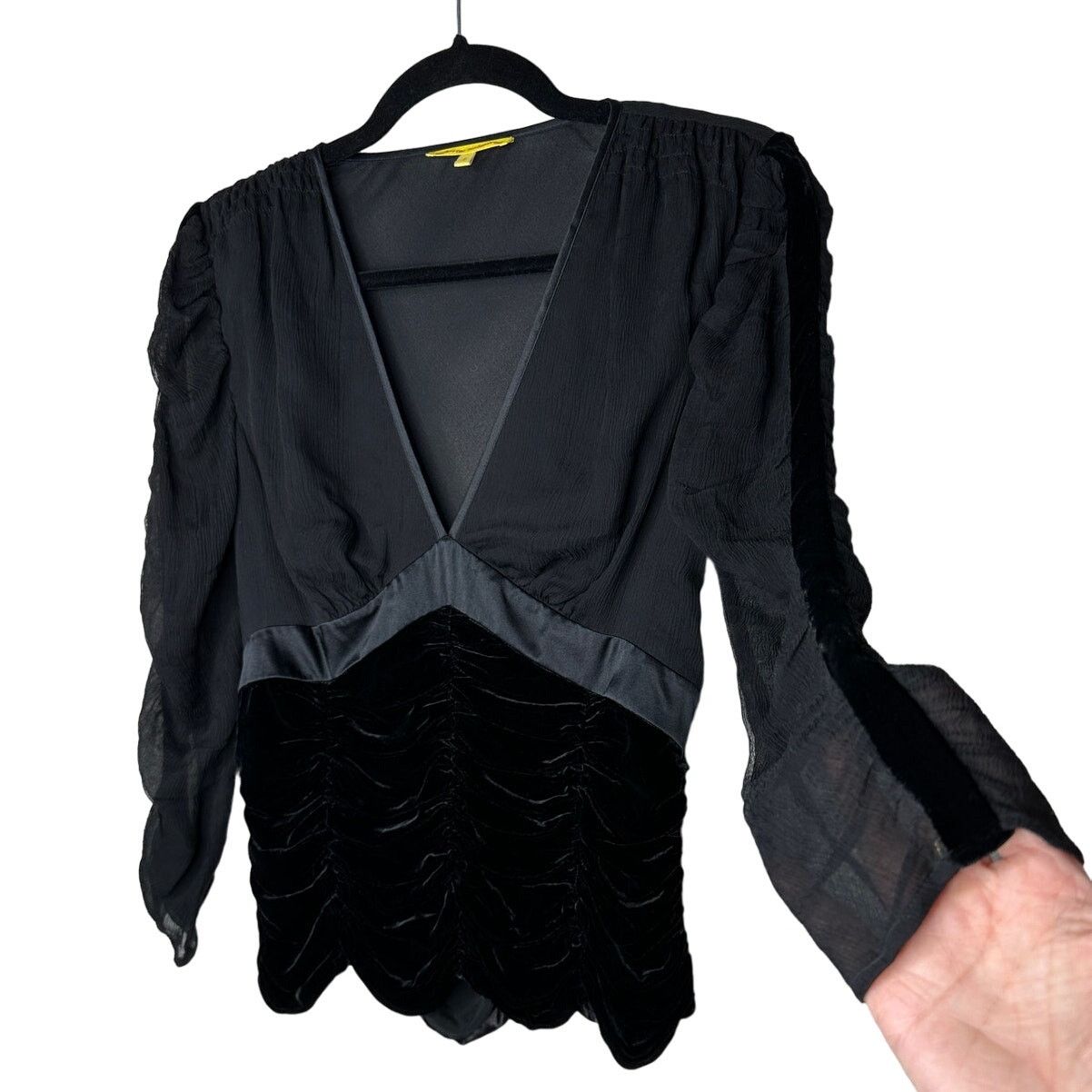 Other Catherine Malandrino Black Deep-V Satin 3/4 Sleeve Blouse S Size S / US 4 / IT 40 - 3 Thumbnail
