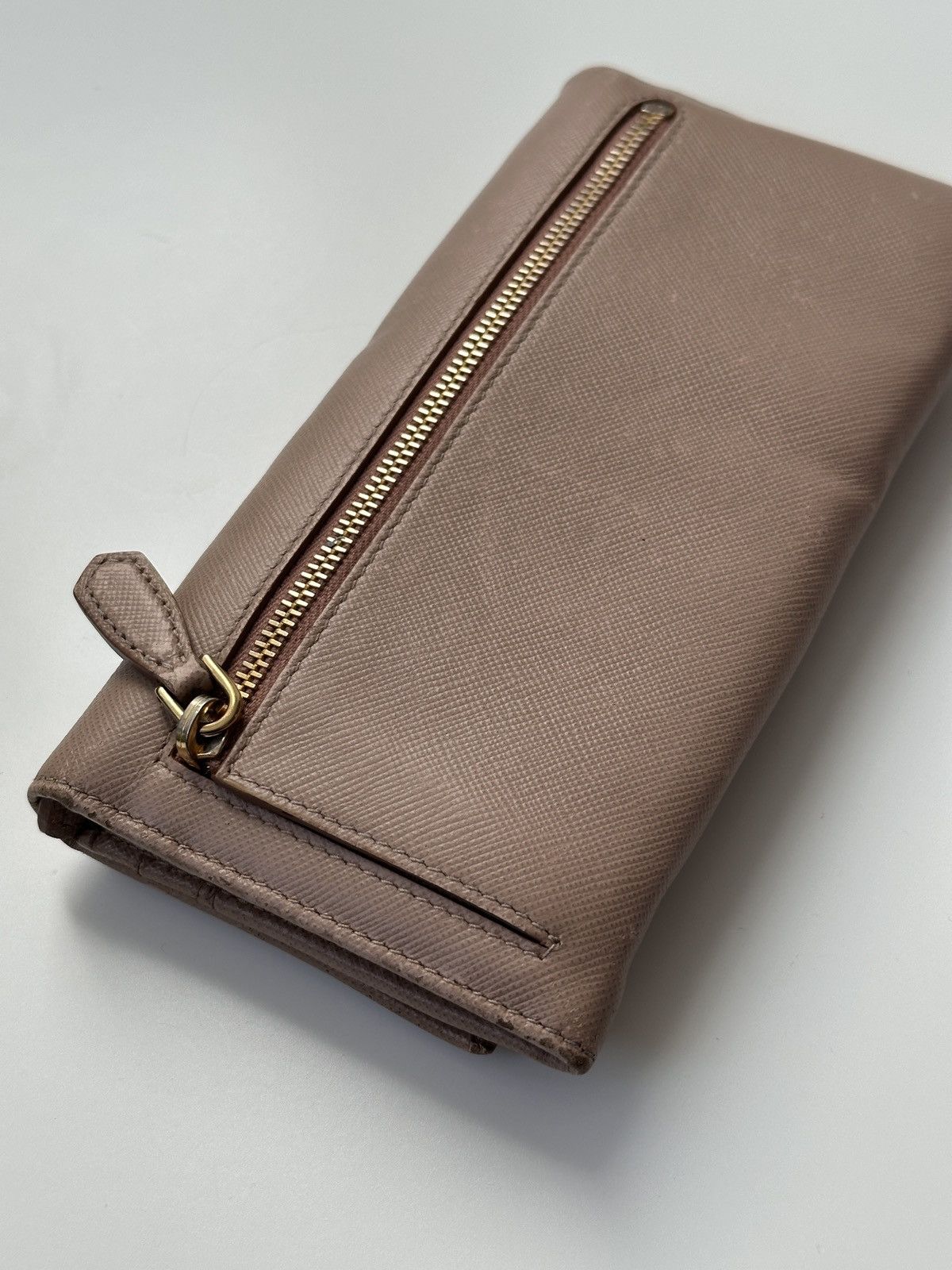 Prada Prada Saffiano Leather Triangle Logo Long Wallet Light Pink Size ONE SIZE - 7 Thumbnail