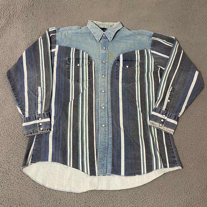 Chemise Wrangler Brushpopper Vintage – XL (17.5) – Bleu Aztèque – Manches Longues