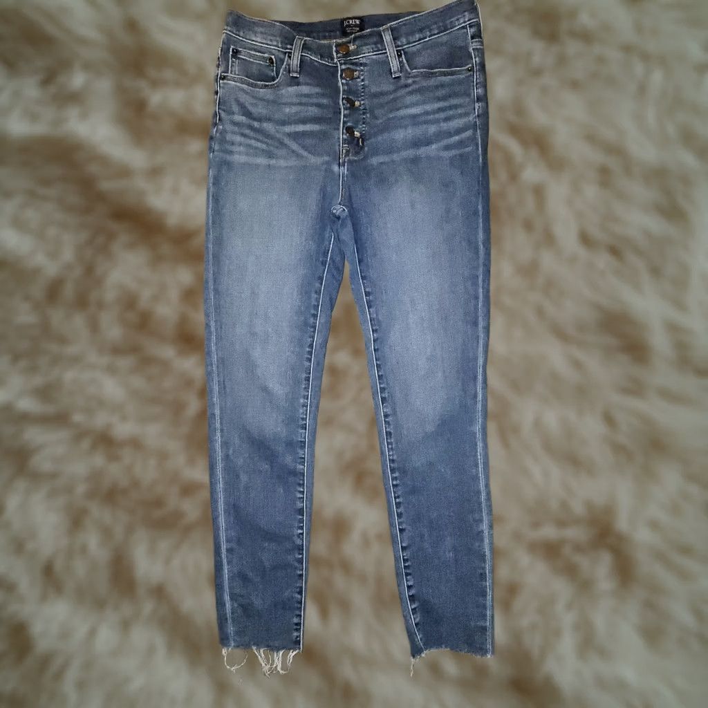 J.Crew J.CREW Jeans Women's High Rise Skinny Blue Stretch Frayed Preppy 29 Button Fly Size 29" - 1 Thumbnail