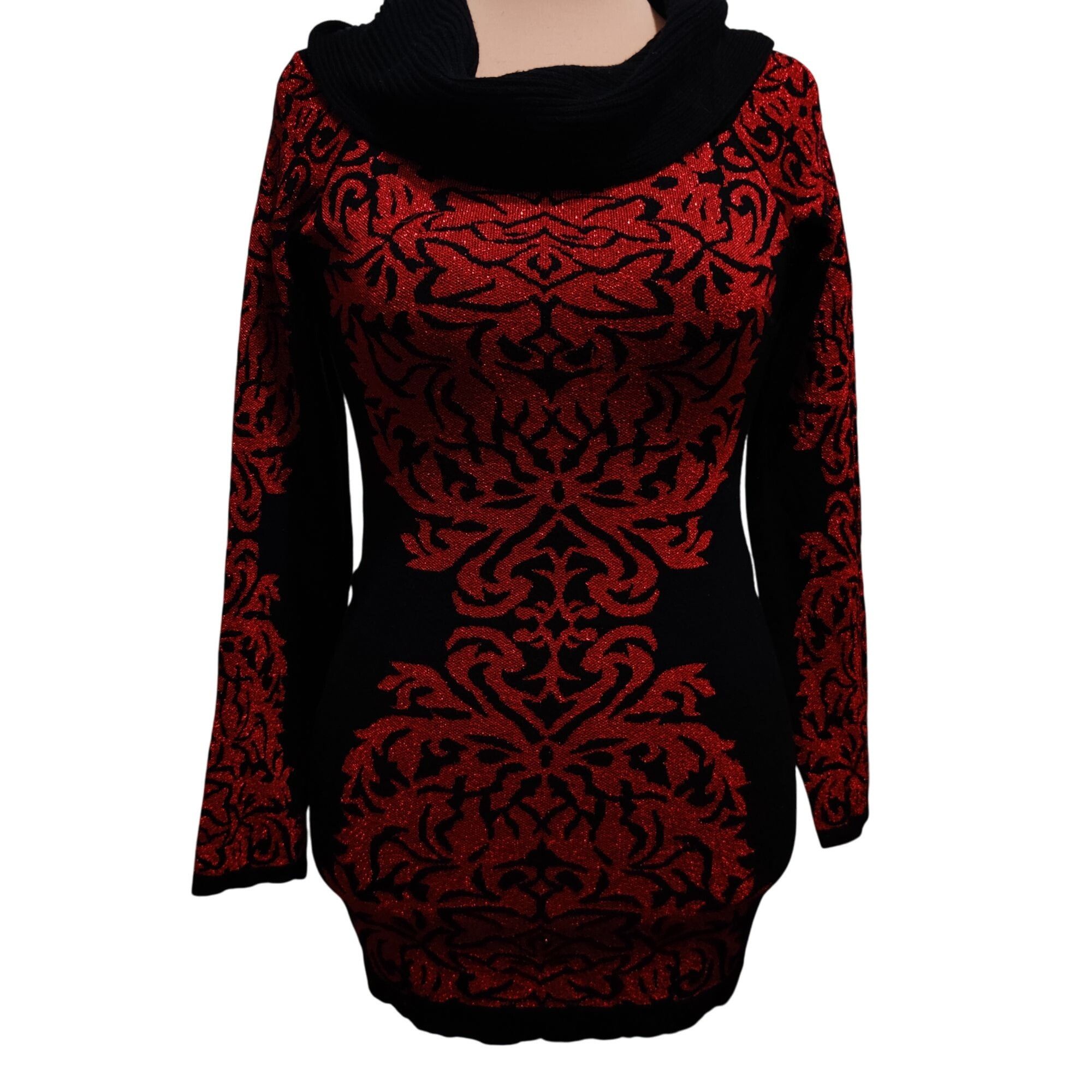 Other INC International Concepts L Red Black Baroque Knit Off Shou Size L / US 10 / IT 46 - 11 Thumbnail
