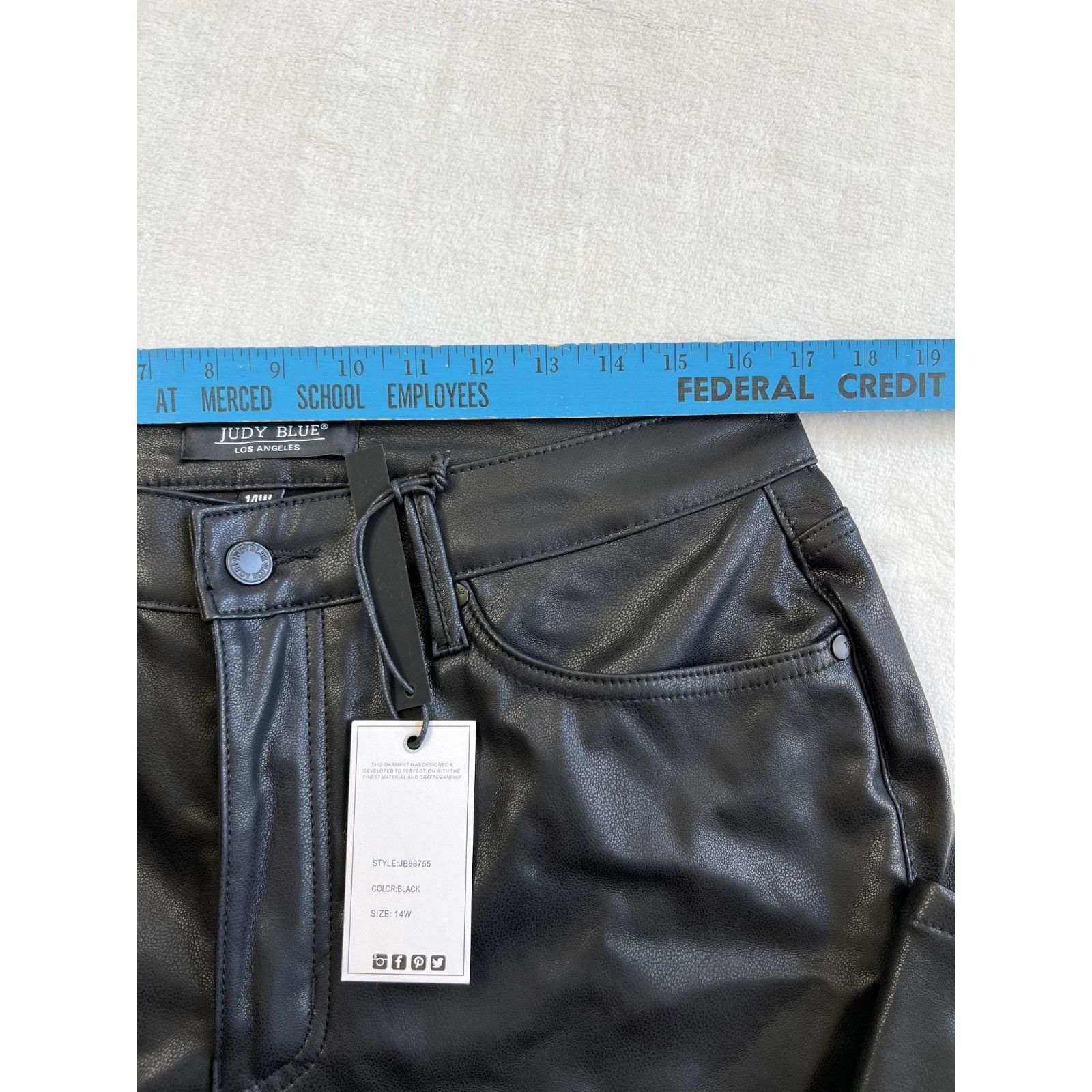 Judy Blue Judy Blue Faux Leather Front Black Straight Fit Jeans Women Size 36" / US 14 / IT 50 - 2 Thumbnail