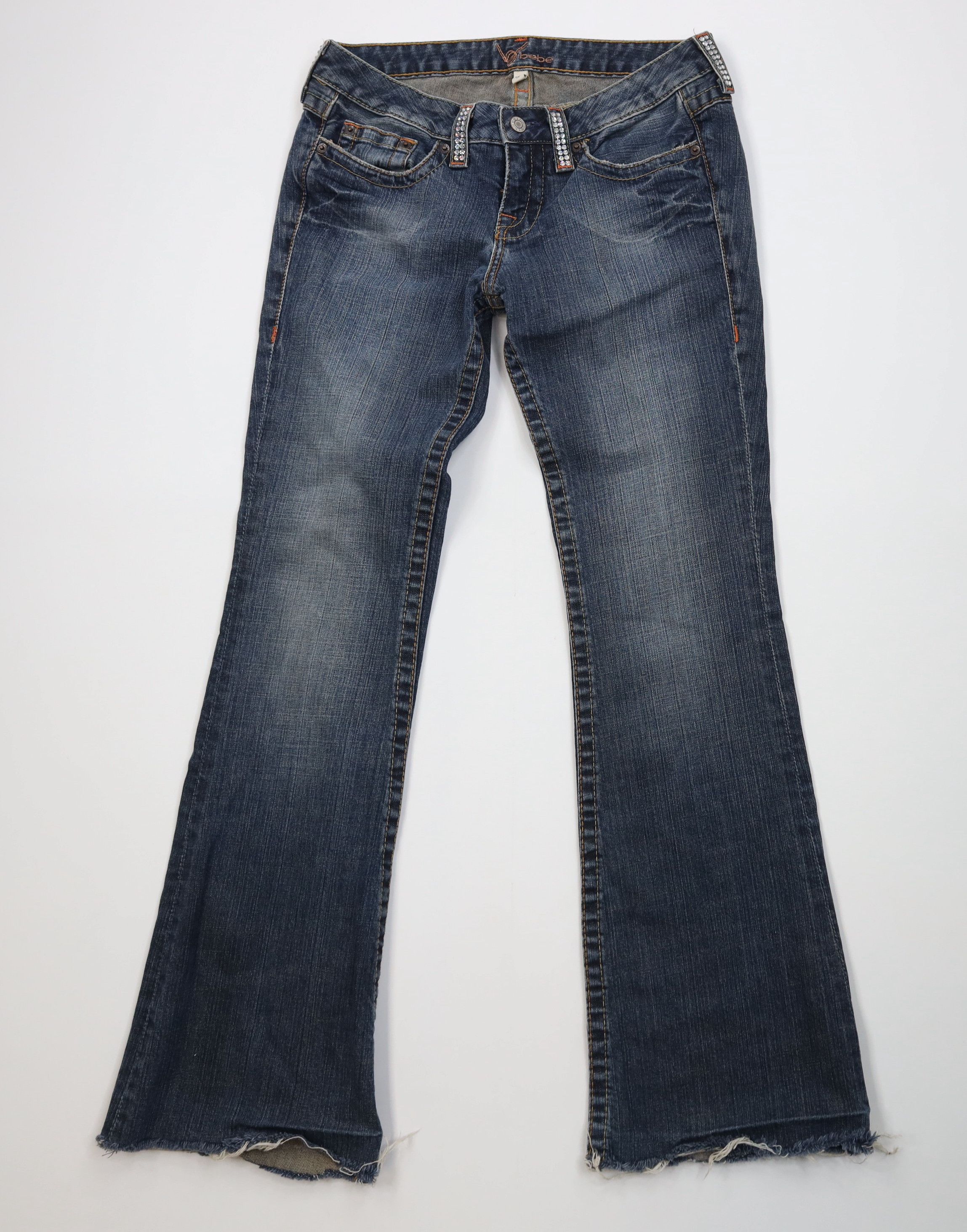 Bebe Vintage 90s Y2K Bebe Rhinestone Wide Leg Denim Jeans USA Size 29" - 1 Thumbnail