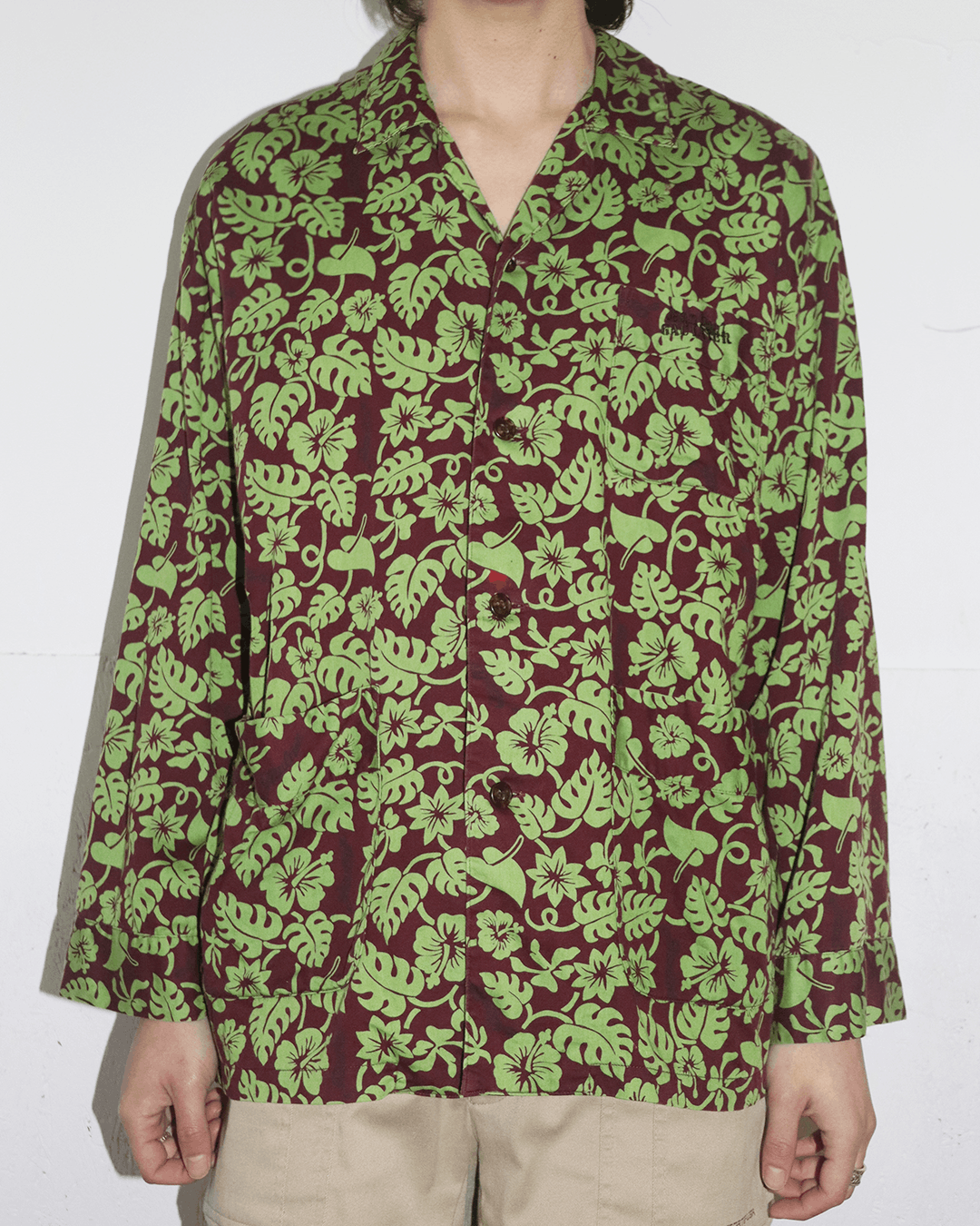 Jean Paul Gaultier Jean Paul Gaultier 1990s Leaves Printed Open Collar Shirt Size US L / EU 52-54 / 3 - 4 Thumbnail