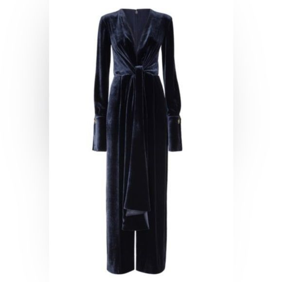 image of Fendiwide Leg Velvet Jumpsuit in Blue, Women's (Size 28)