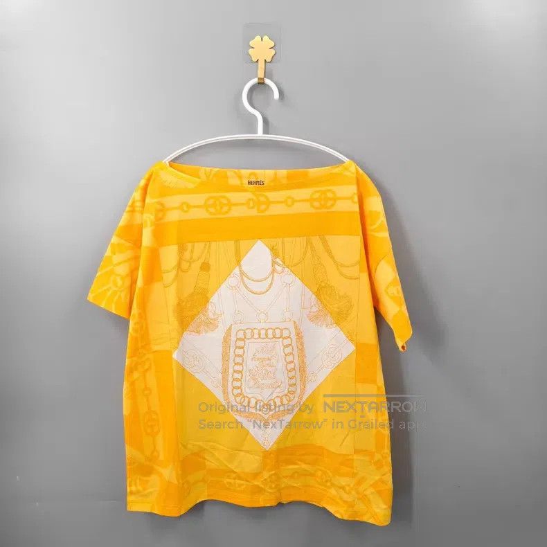 Hermes Hermes Yellow Harness Print Silk Short Sleeve Size XXS / US 00 / IT 34 - 1 Thumbnail
