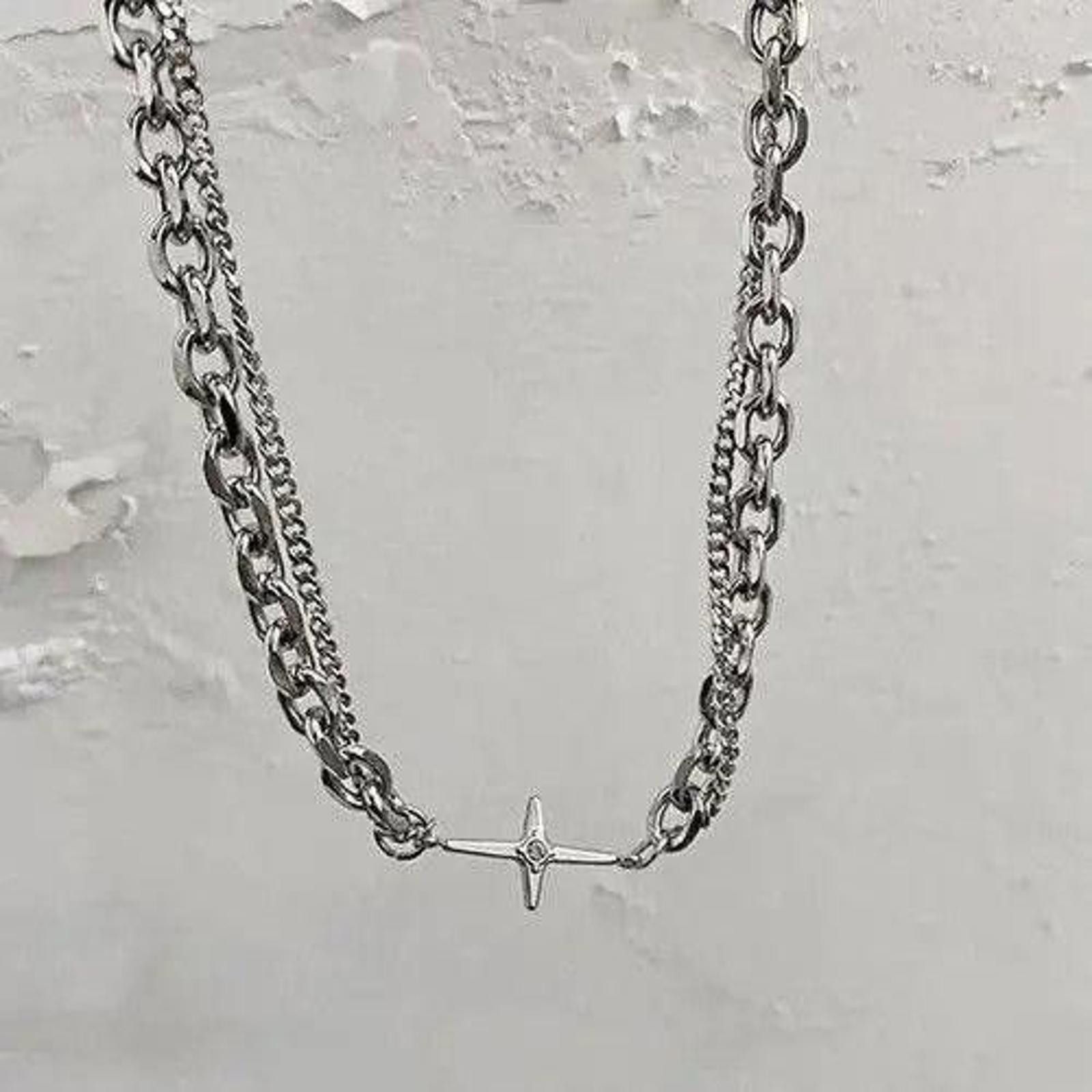 Other Double Layer Titanium Steel Star Chain Link Necklace Size ONE SIZE - 2 Thumbnail