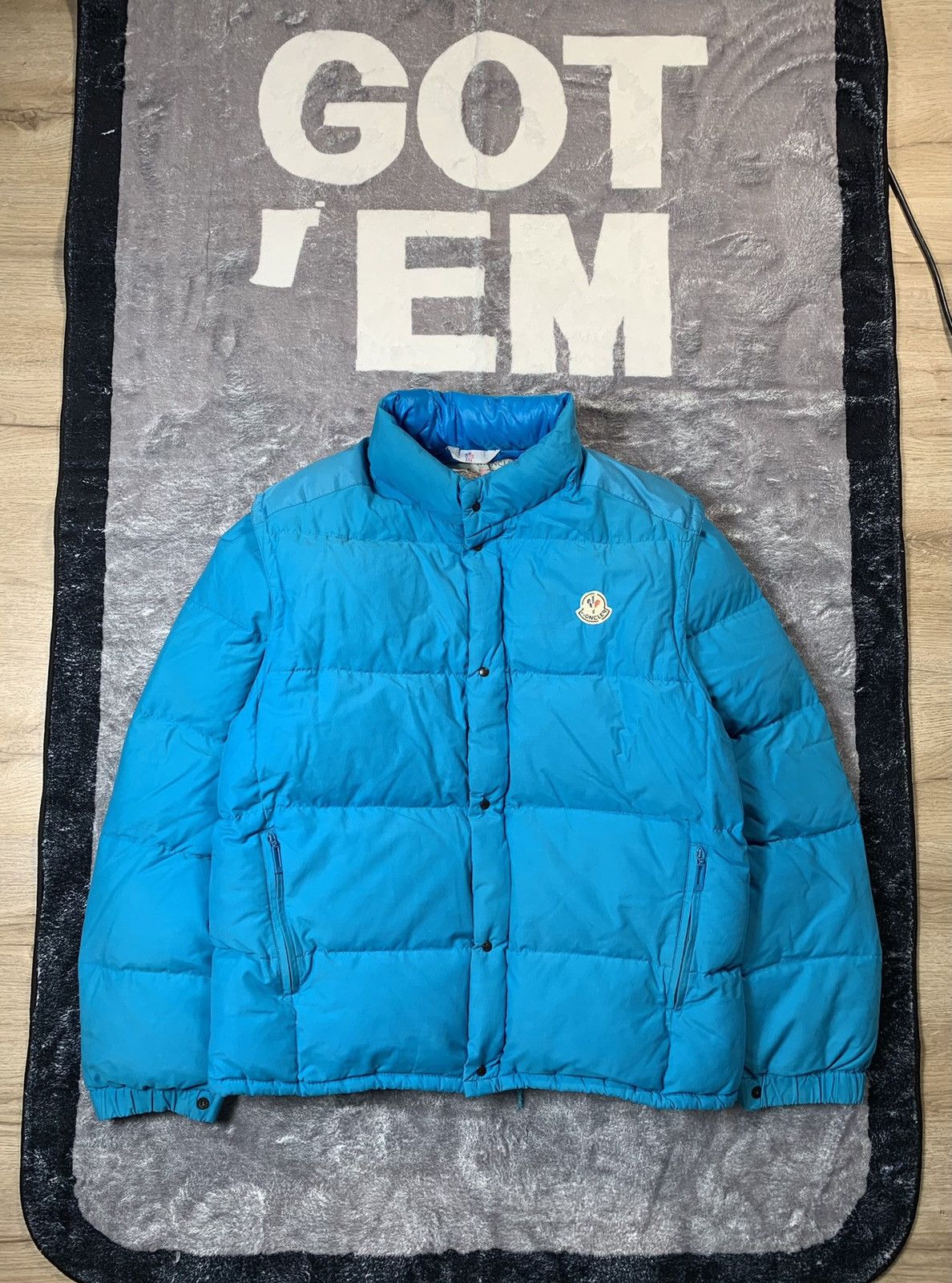 image of 80's Moncler Grenoble Down Jacket Puffer Retro 90's in Blue, Men's (Size XL)