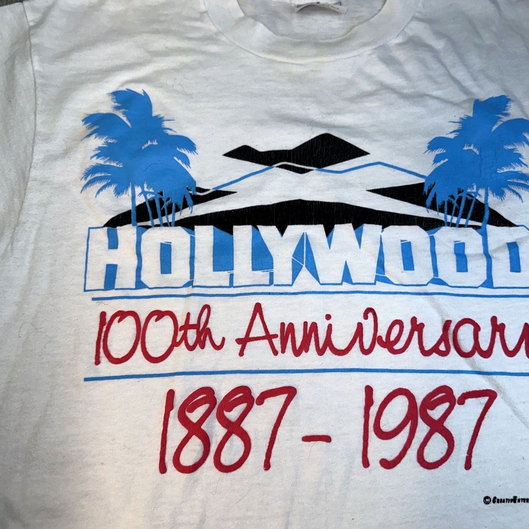 Vintage VINTAGE 100% T-shirt USA Hollywood 100 year anniversary Made In USA Men L White Shirt Size US L / EU 52-54 / 3 - 6 Thumbnail