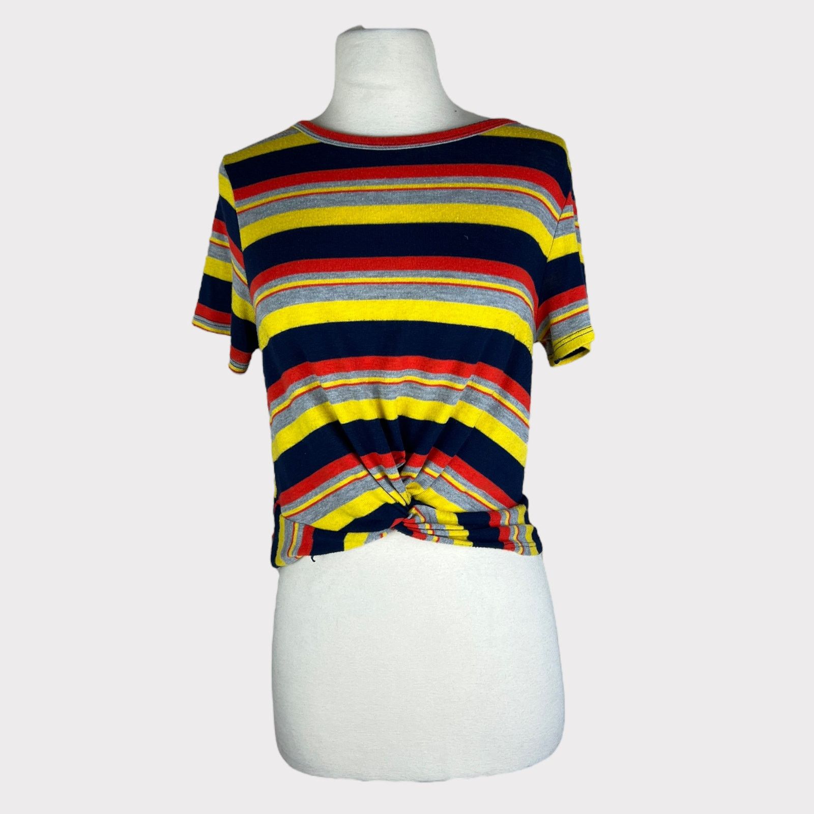 Nordstrom Gaze | Knotted Hemline Cropped Striped Retro Top | Medium Size M / US 6-8 / IT 42-44 - 3 Thumbnail
