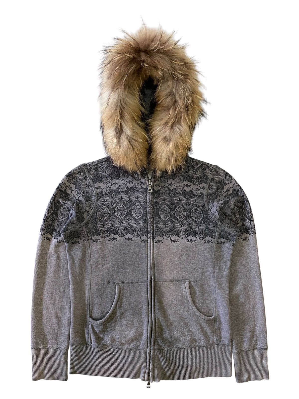 Japanese Brand Fur Luxury Hood Zip Hoodie Grey Tribal Pattern Y2K Jacket Size M / US 6-8 / IT 42-44 - 1 Thumbnail