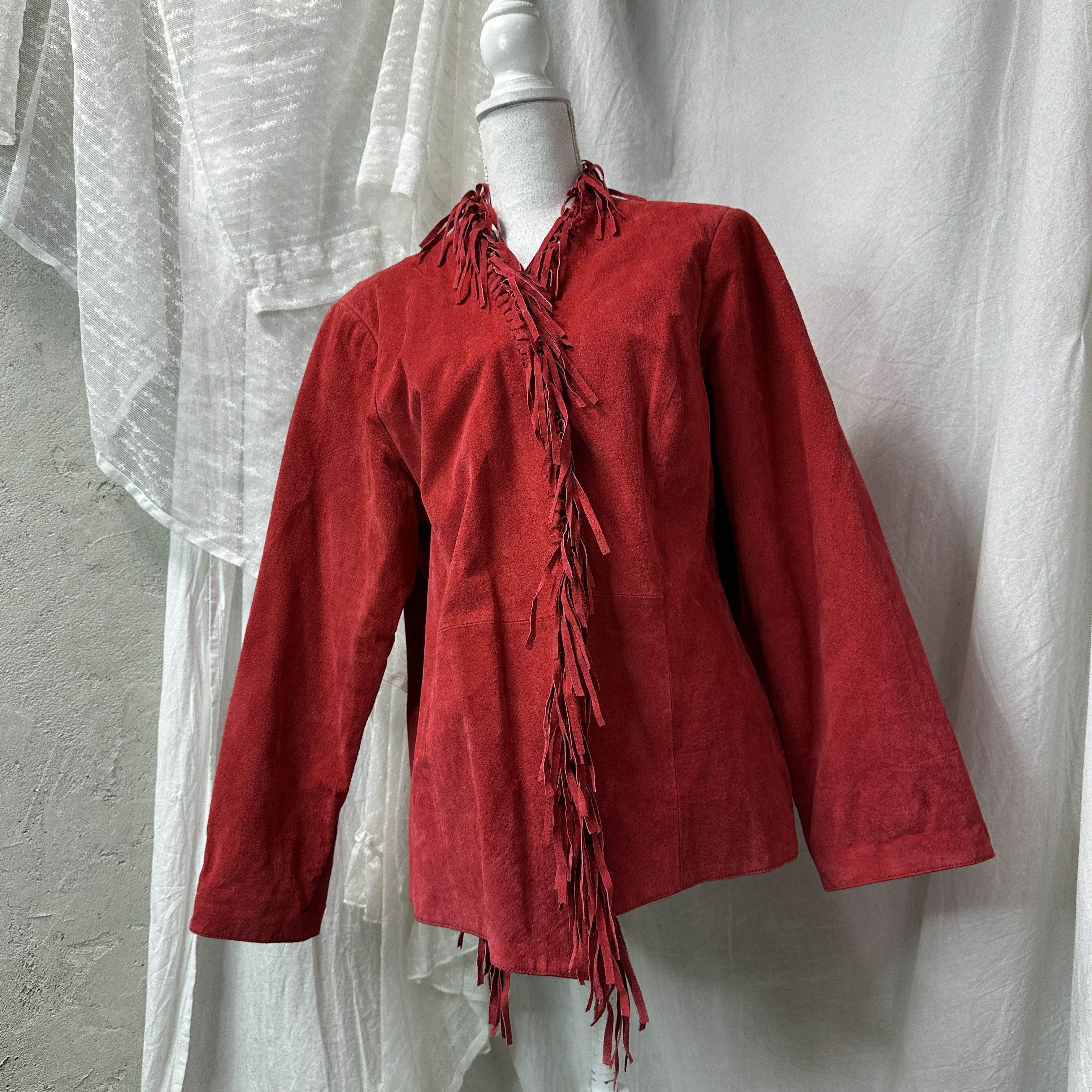 Vintage Vintage Leather Cherry Red Fringe Jacket Y2K Size XL / US 12-14 / IT 48-50 - 3 Thumbnail