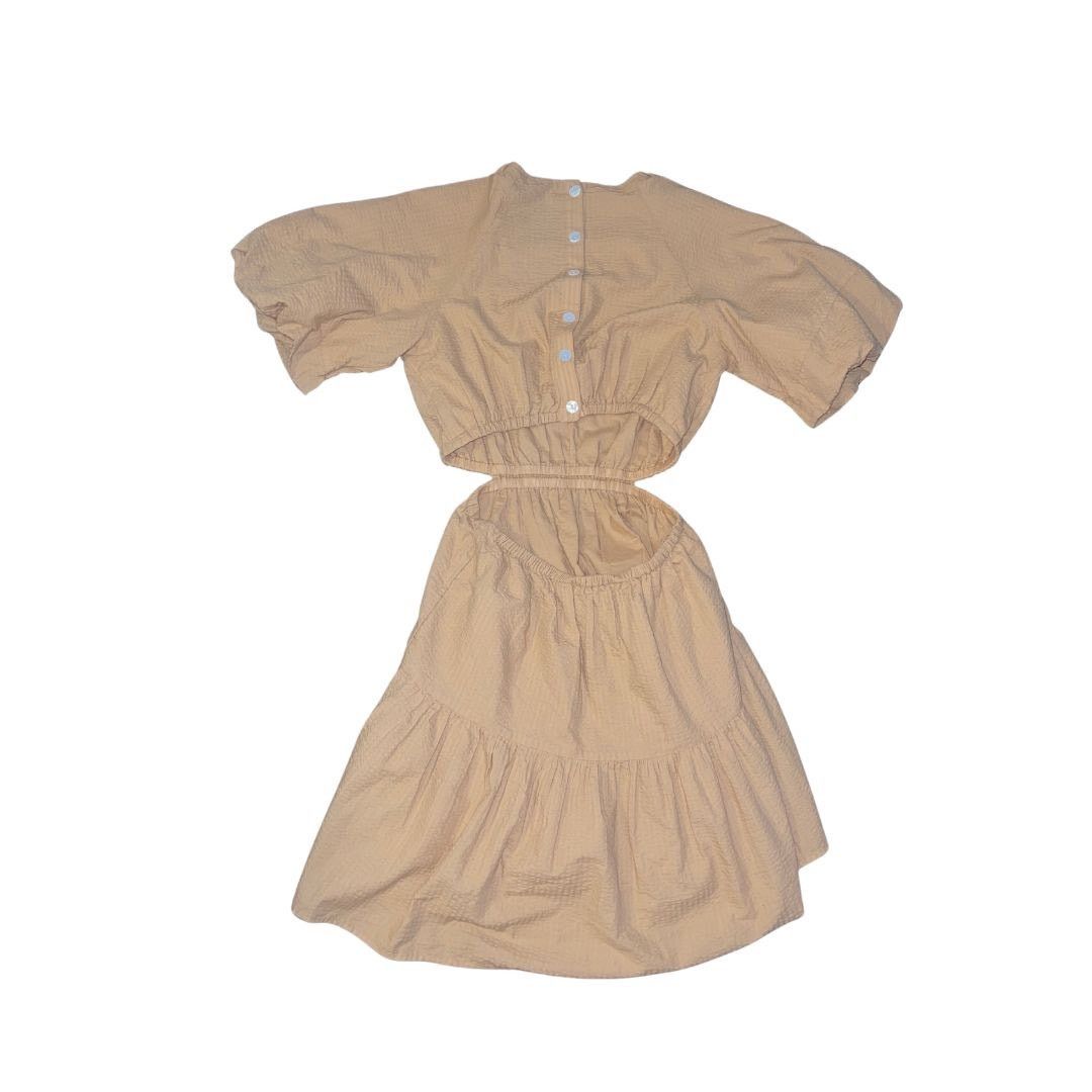 Madewell Seersucker Puff Sleeve Cutout Mini Dress Khaki Cottage Boho Size S / US 4 / IT 40 - 4 Thumbnail