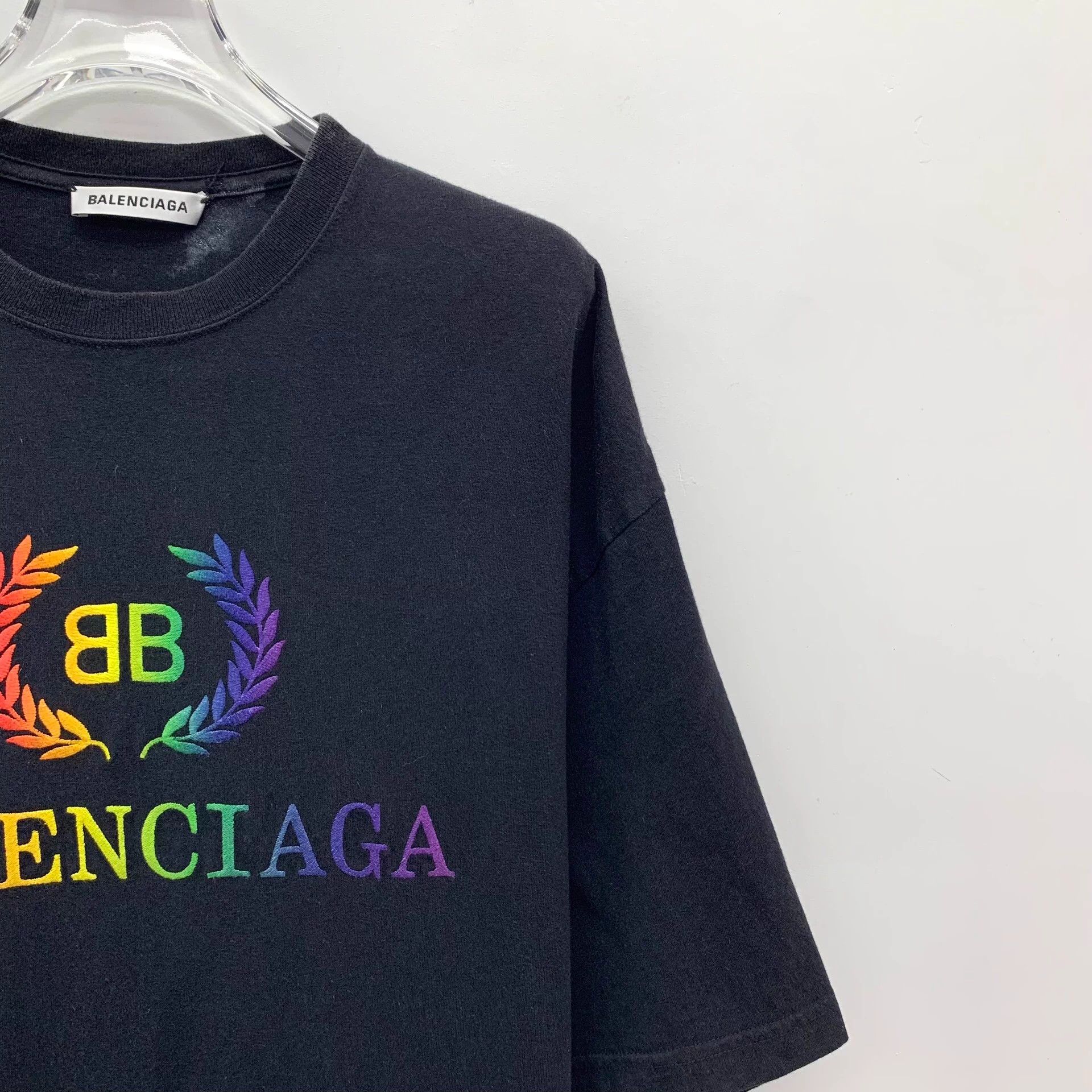 Balenciaga Balenciaga Black Logo Embroidered Cotton T-Shirt M Size US M / EU 48-50 / 2 - 3 Thumbnail
