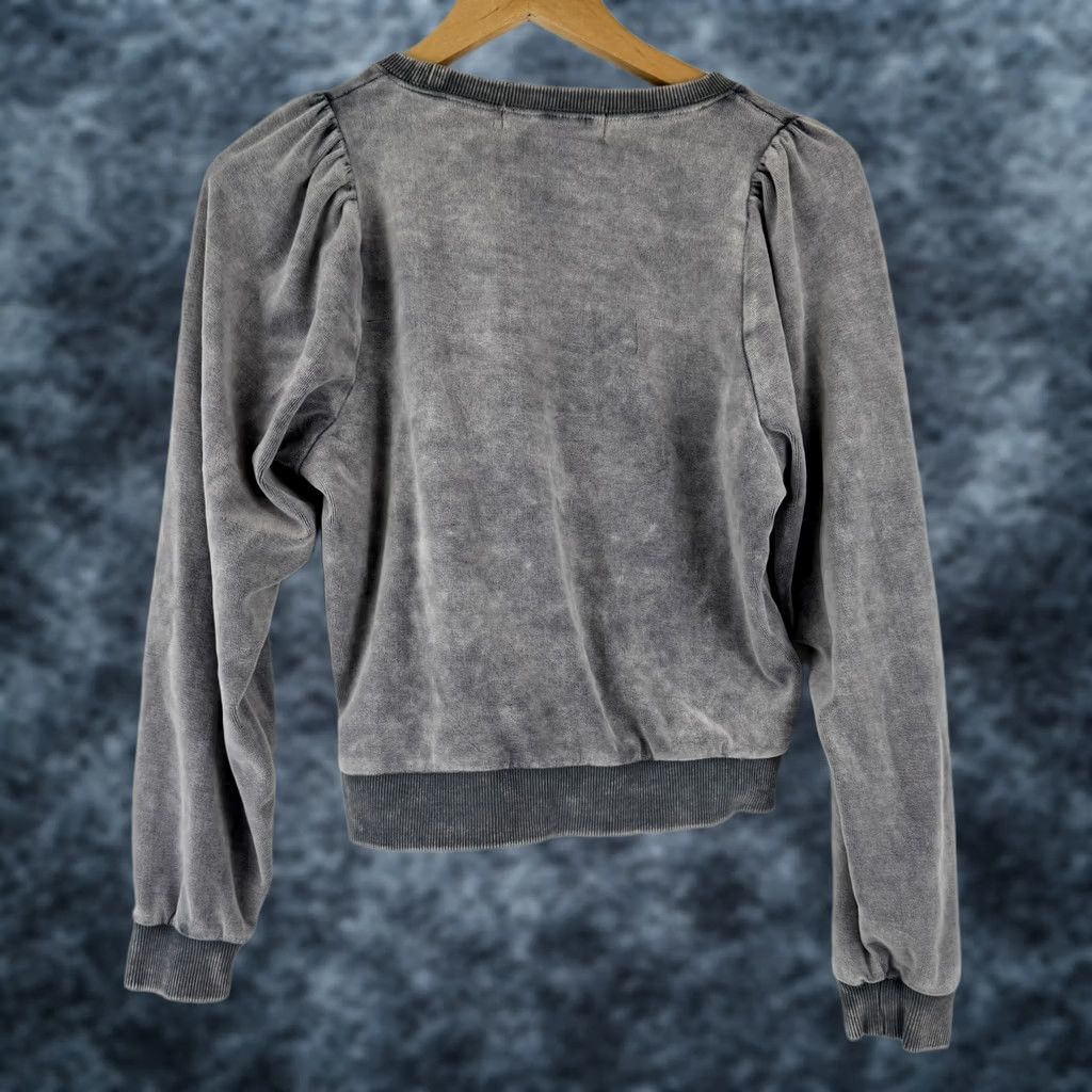Vintage Havana VINTAGE Havana Gray Velvet Puff Sleeve Velour Sweatshirt S Cozycure Size S / US 4 / IT 40 - 1 Thumbnail