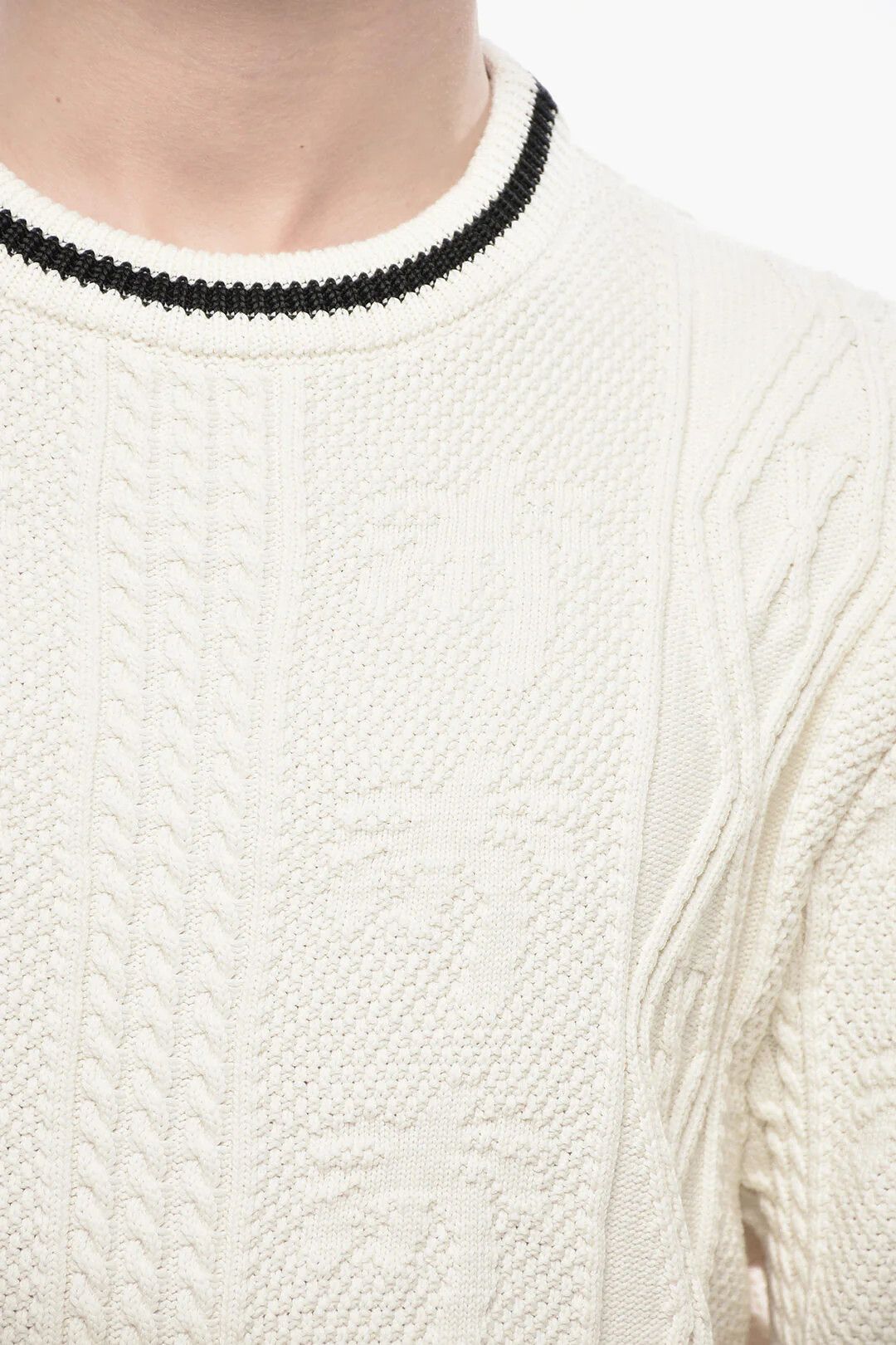 Palm Angels og1mm0326 Cotton-Blend Cable Knit Crewneck Sweater in white Size US XL / EU 56 / 4 - 3 Thumbnail