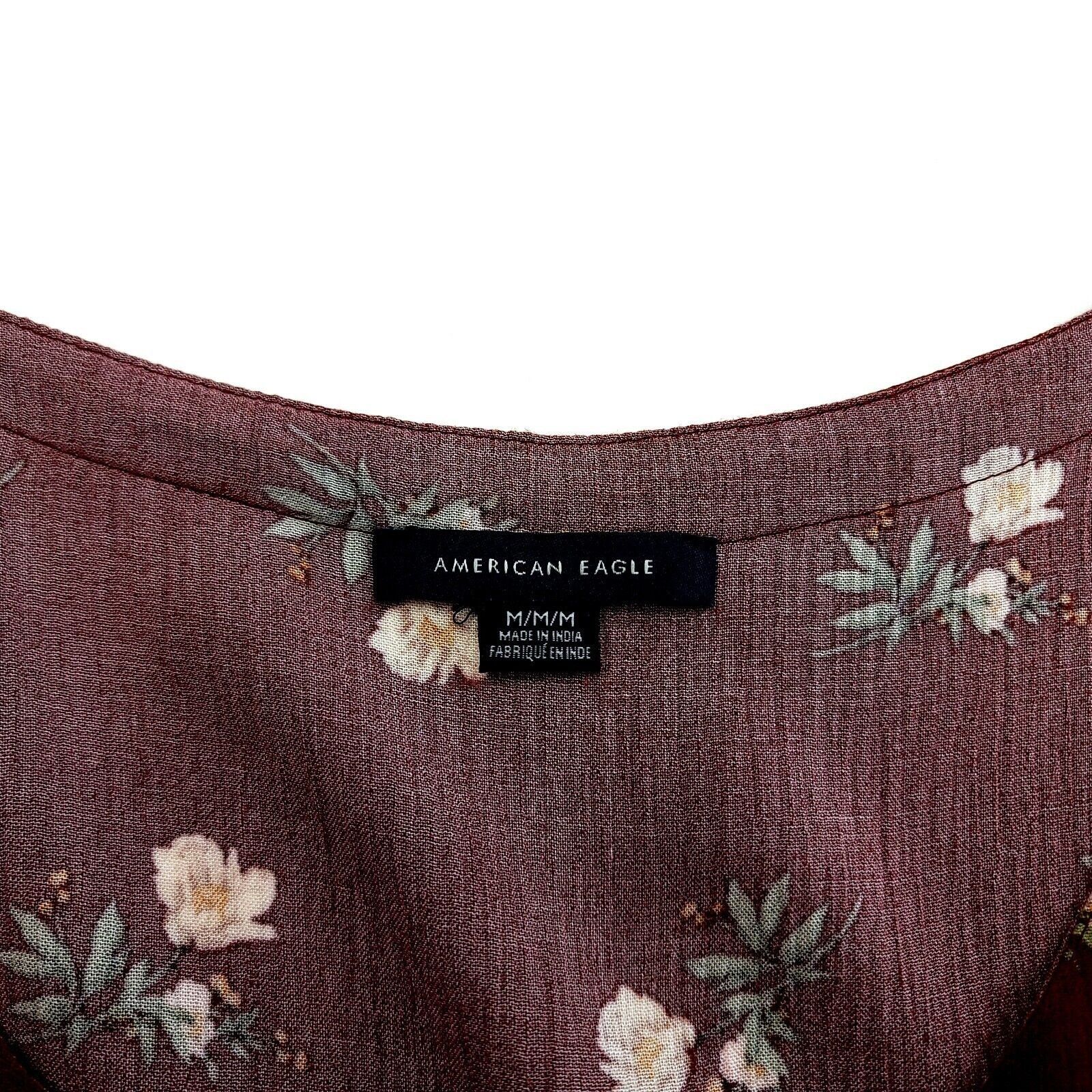 American Eagle Outfitters American Eagle Button Front Blouse Floral Brown Medium V-Nec Size M / US 6-8 / IT 42-44 - 4 Thumbnail
