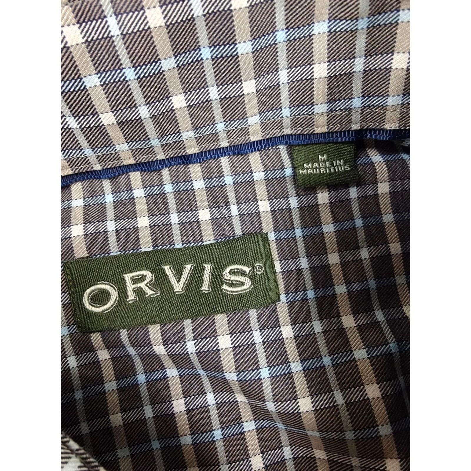 Orvis VINTAGE Orvis Dress Shirt Mens Medium Blue Check Wrinkle Free Button Down Cotton Size 40R - 3 Thumbnail