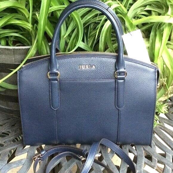 Furla Italian Saffiano Leather Navy Blue Handbag Size-@ 9 1/