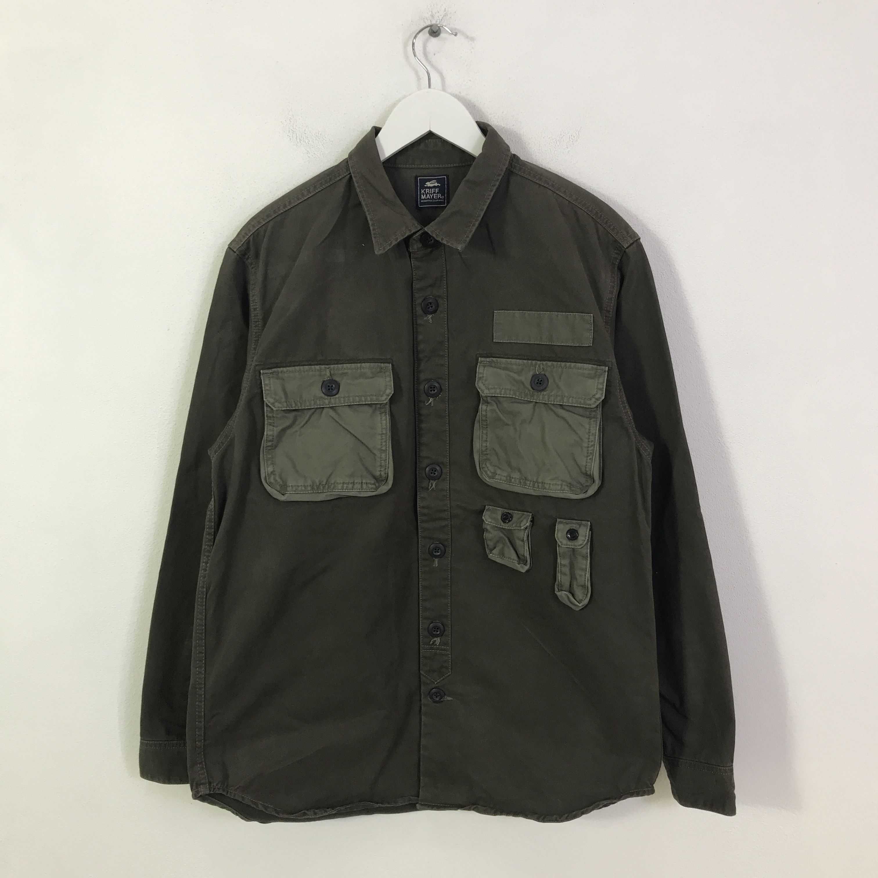 Japanese Brand kriff mayer green army style button up shirt K116B22 Size US M / EU 48-50 / 2 - 1 Thumbnail