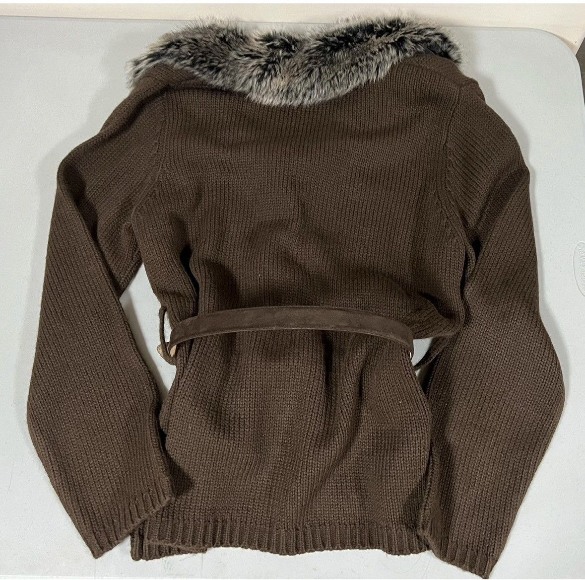 United Arrows Brown Knit Fur Button-Up Belted Sweater Cardigan Top XL 🤎✨ Size XL / US 12-14 / IT 48-50 - 7 Thumbnail