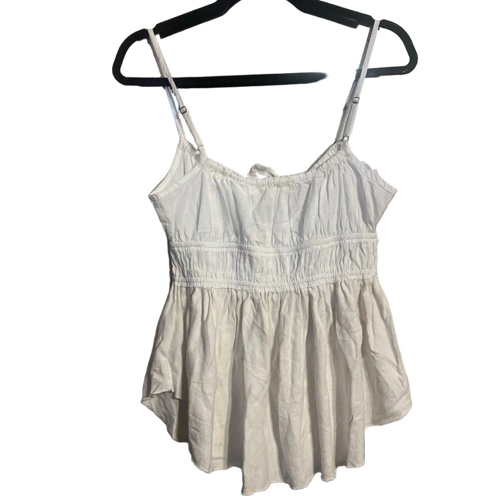 Other WE THE FREE Cami M Ivory Peplum Smocked Drawstring Boho Size M / US 6-8 / IT 42-44 - 3 Thumbnail