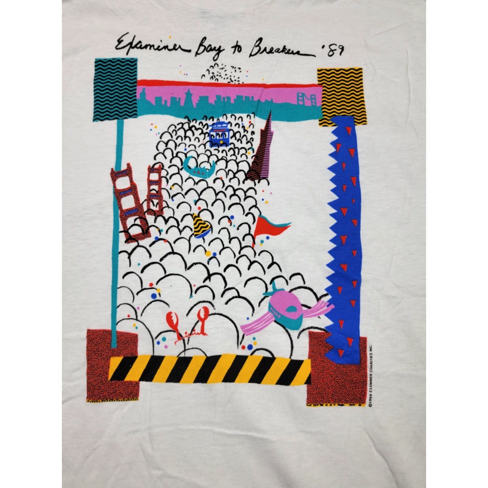 Hanes Examiner Bay To Breakers Shirt Hanes Beefy-T T-Shirt White Graphic 90s USA Vintage Large Mens Size US L / EU 52-54 / 3 - 2 Thumbnail