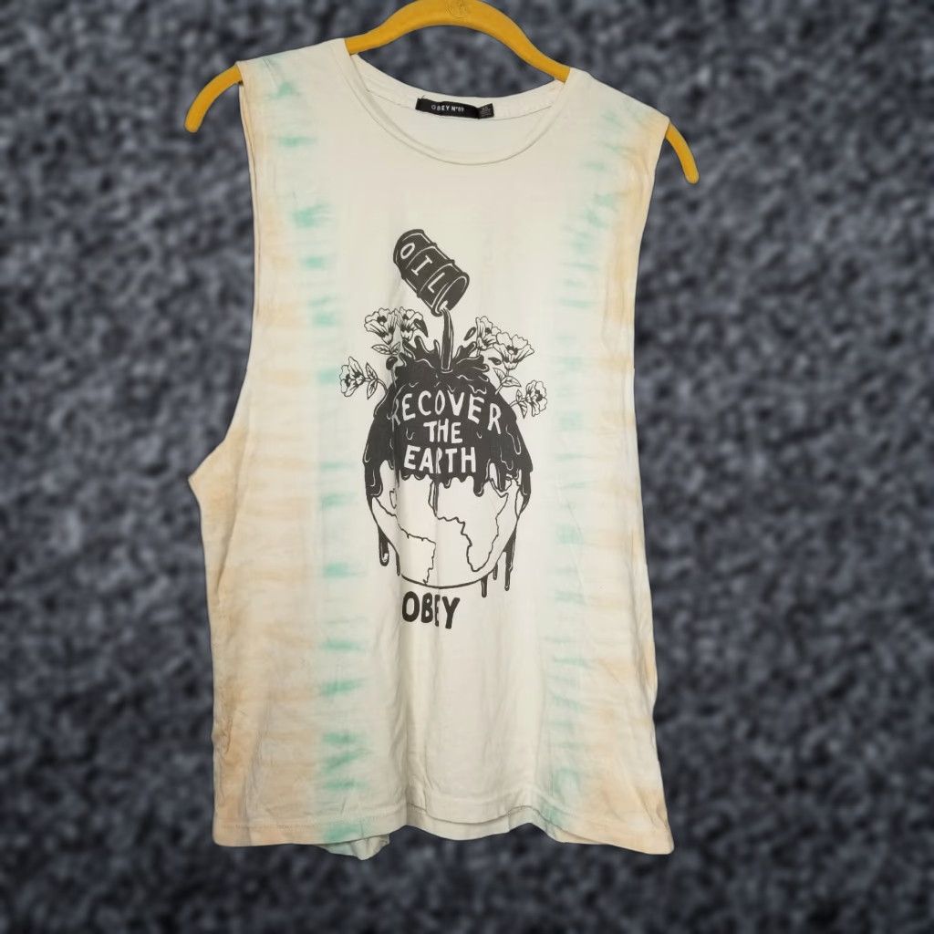 Obey Womens XS Obey No.89 Cut Off Sleeves Tank Top Tie Dye Recover The Earth OIl Tank Obey Tie Dye XS Womens Size XS / US 0-2 / IT 36-38 - 1 Thumbnail