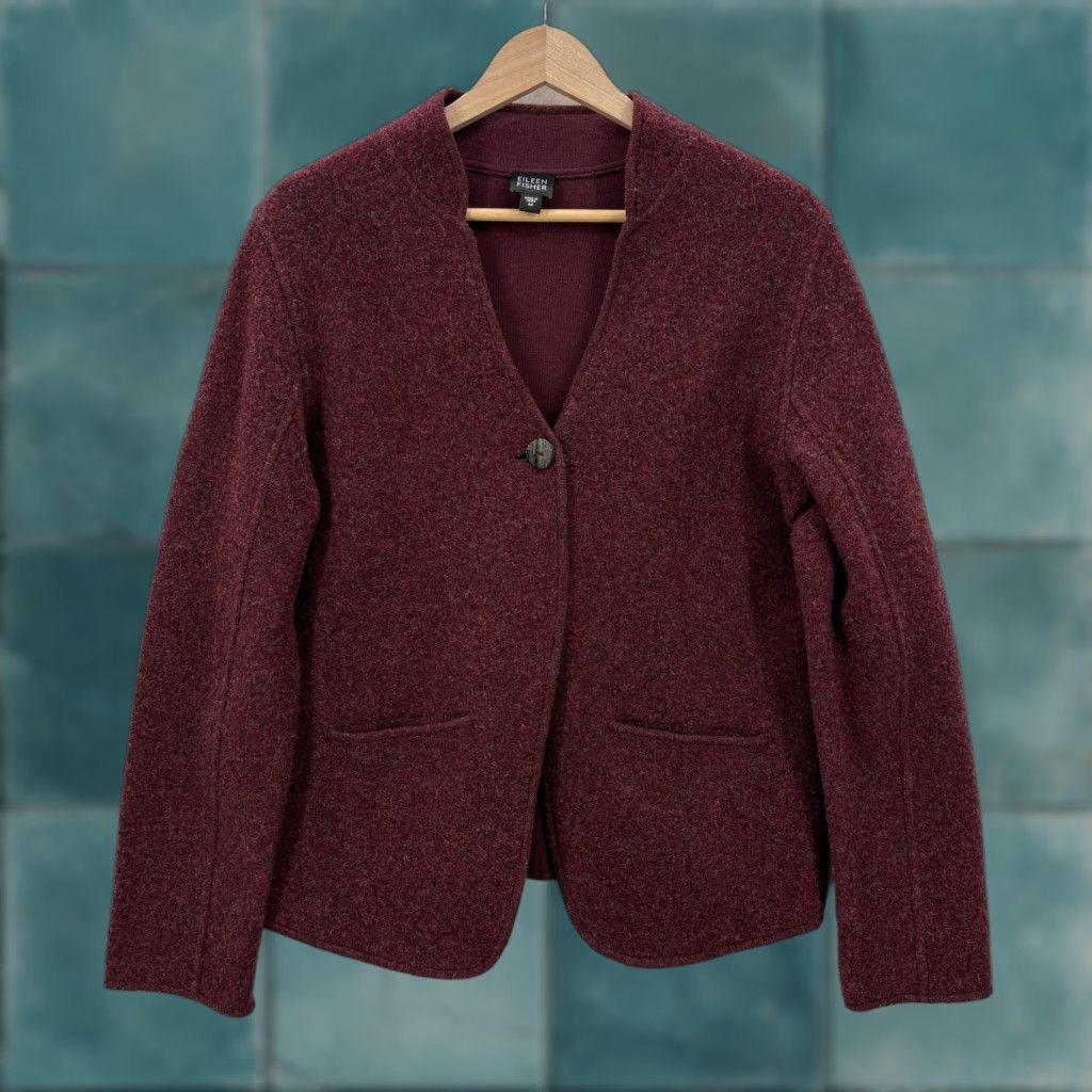 Eileen Fisher Eileen Fisher Cardigan Sweater Womens Medium Red V-Neck Knit Wool Blend Cotton Knitwear with Pockets Button Size M / US 6-8 / IT 42-44 - 1 Thumbnail