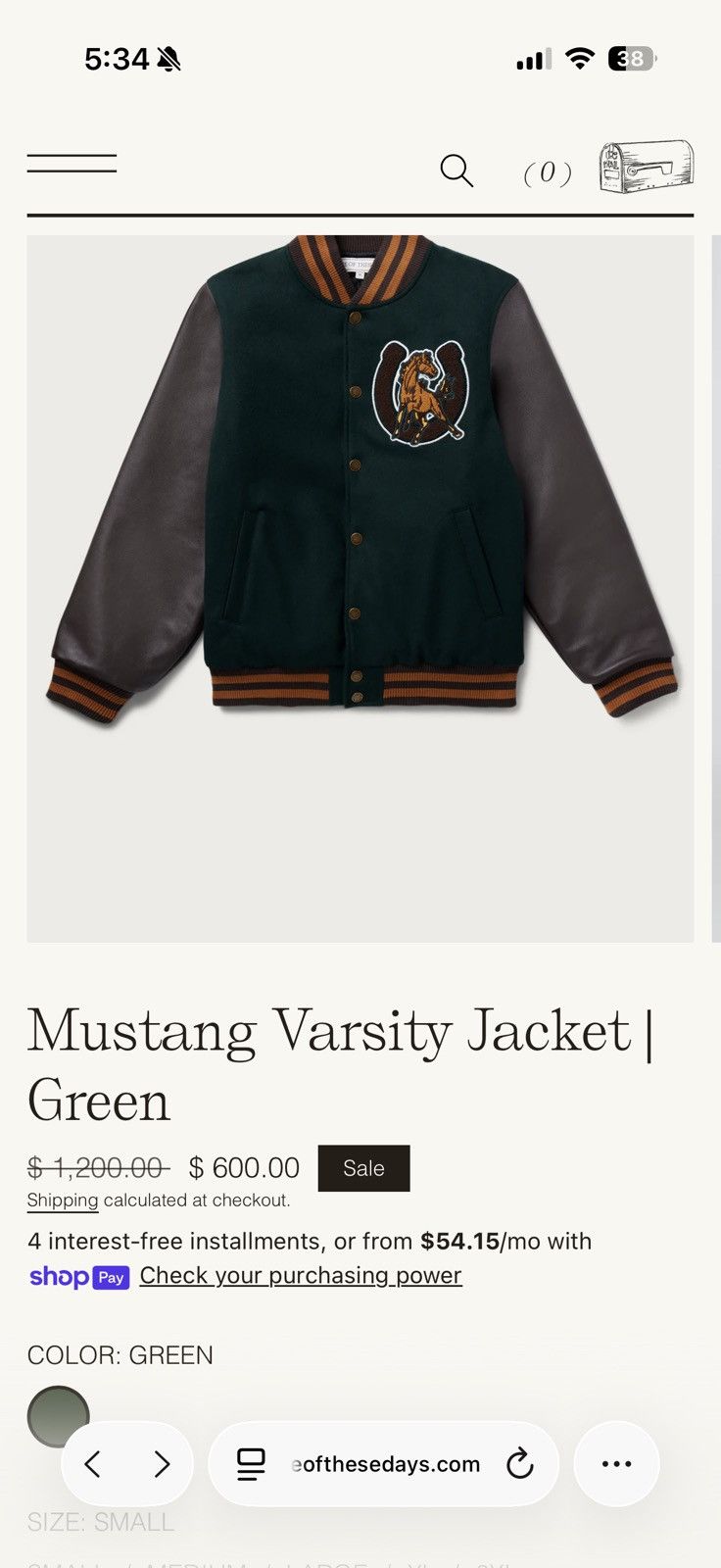 One of These Days Mustang Varsity Jacket - Green Size US L / EU 52-54 / 3 - 6 Thumbnail
